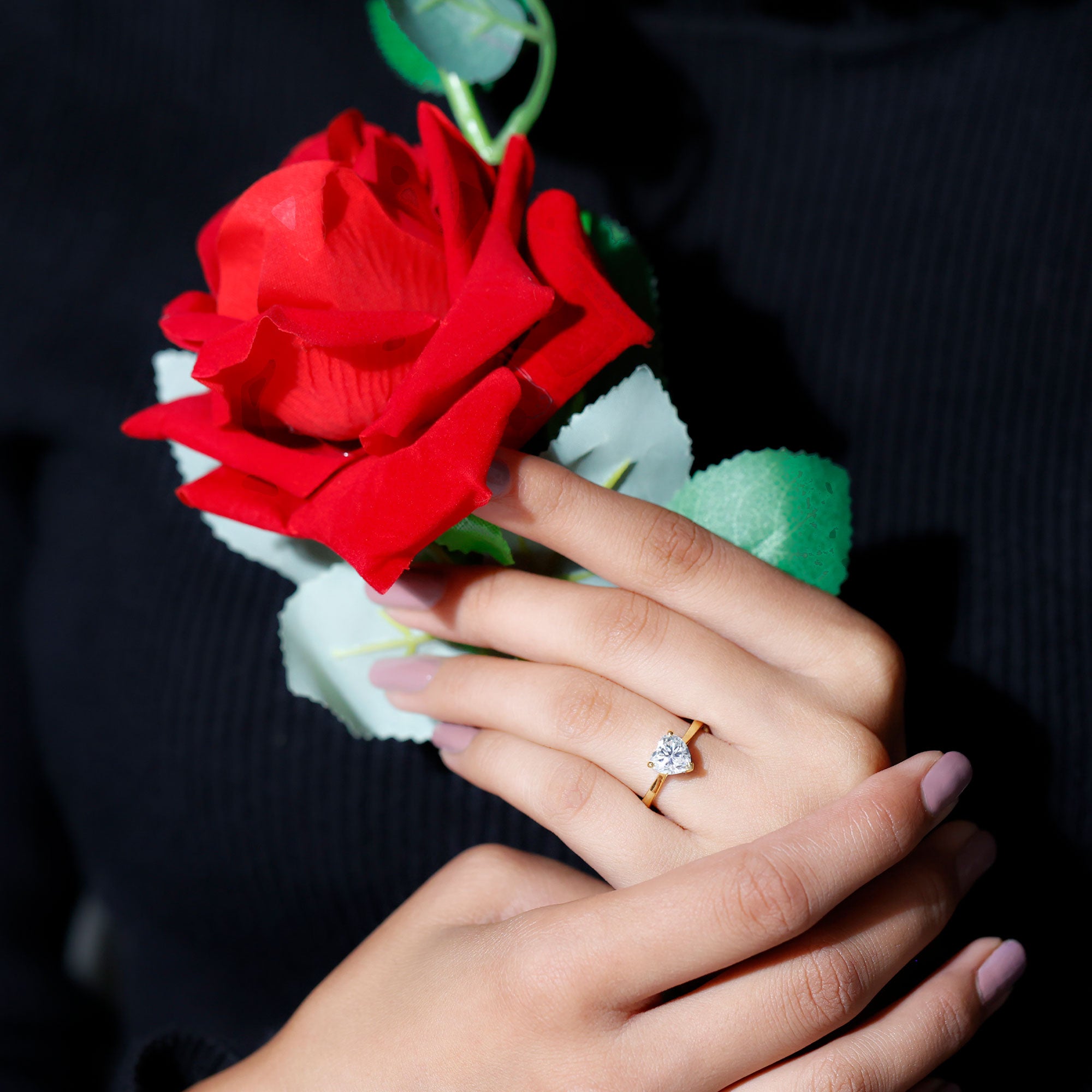 1 Carat Diamond Heart Ring For Women Lab - ( EF-VS ) - Rosec Jewels