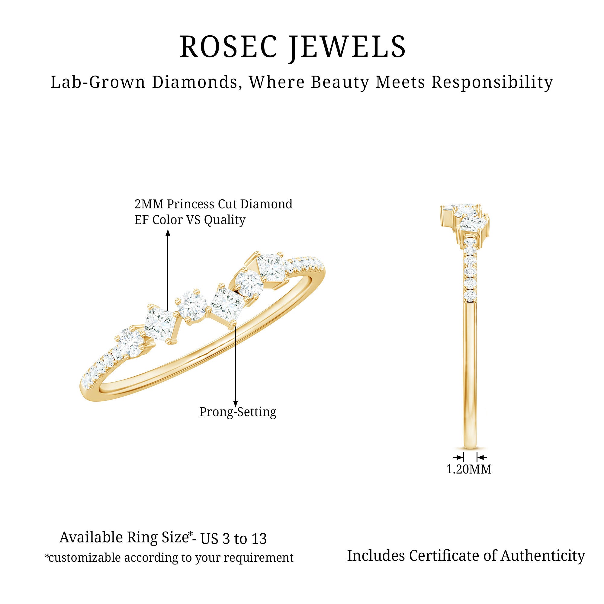Rosec Jewels-Minimalist Lab Grown Diamond Half Eternity Ring