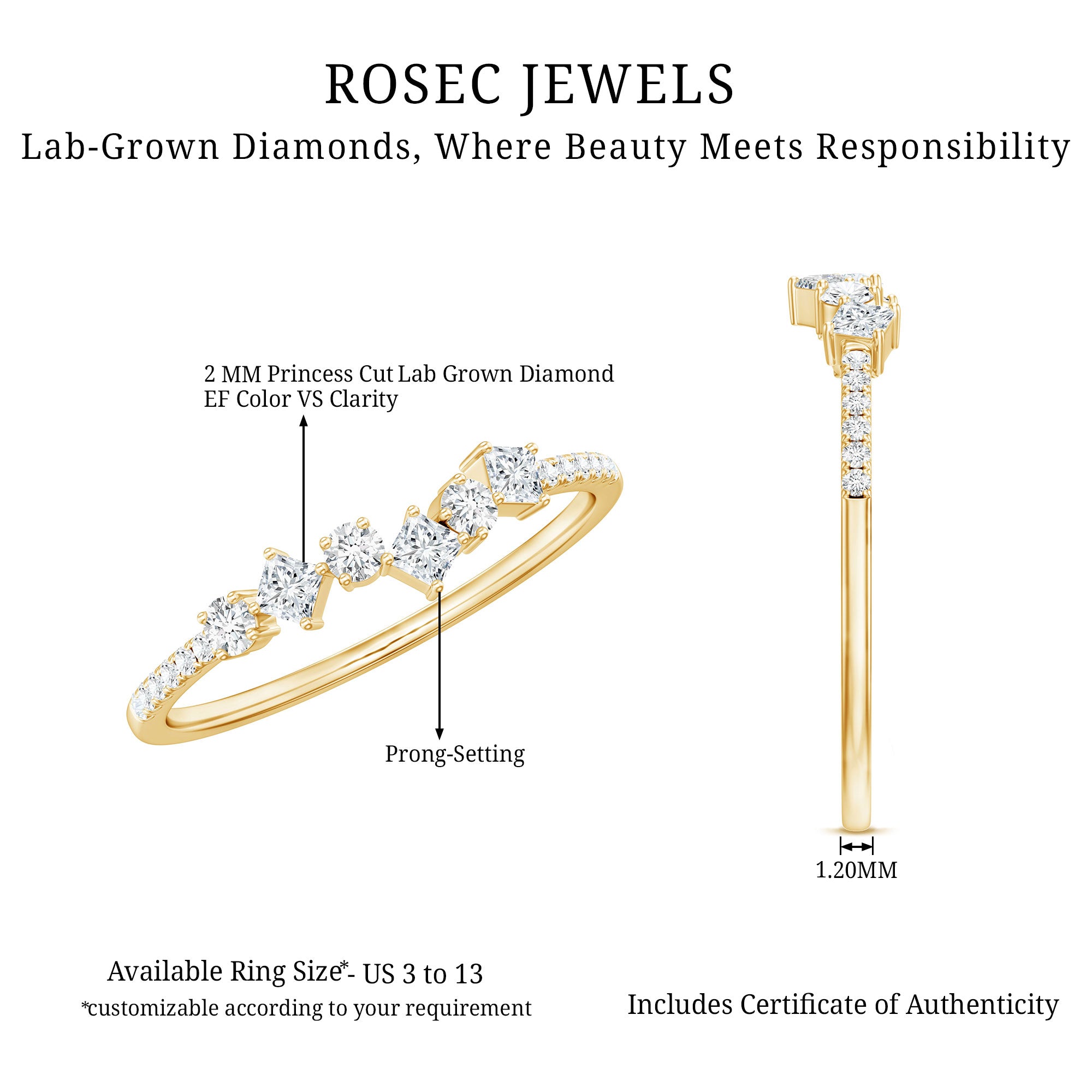 Minimalist Lab Grown Diamond Half Eternity Ring Lab - ( EF-VS ) - Rosec Jewels
