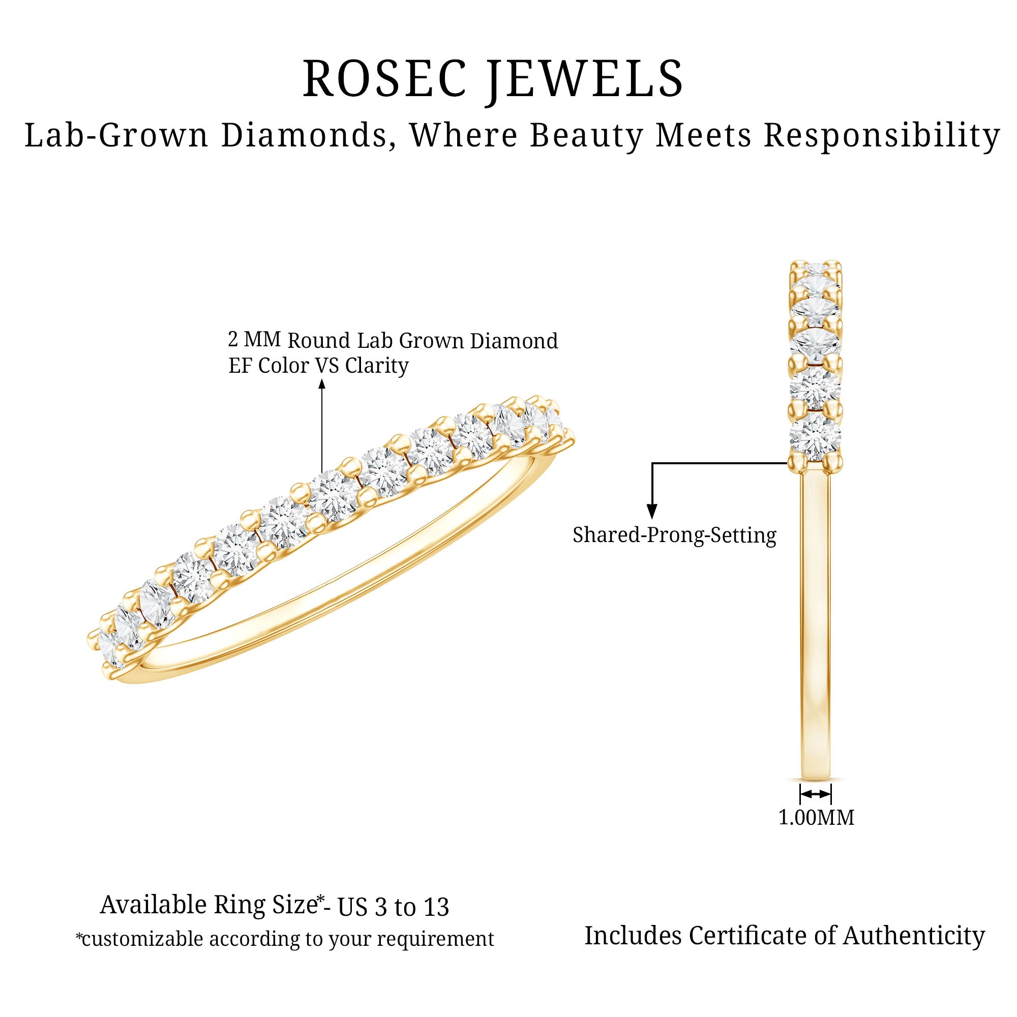 Lab Grown Diamond Eternity Stackable Ring Lab - ( EF-VS ) - Rosec Jewels