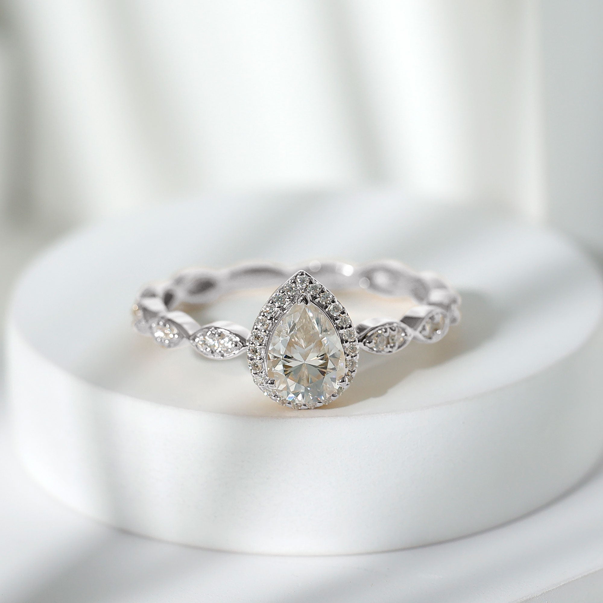 Lab Grown Diamond Teardrop Engagement Ring with Scalloped Shank Lab - ( EF-VS ) - Rosec Jewels