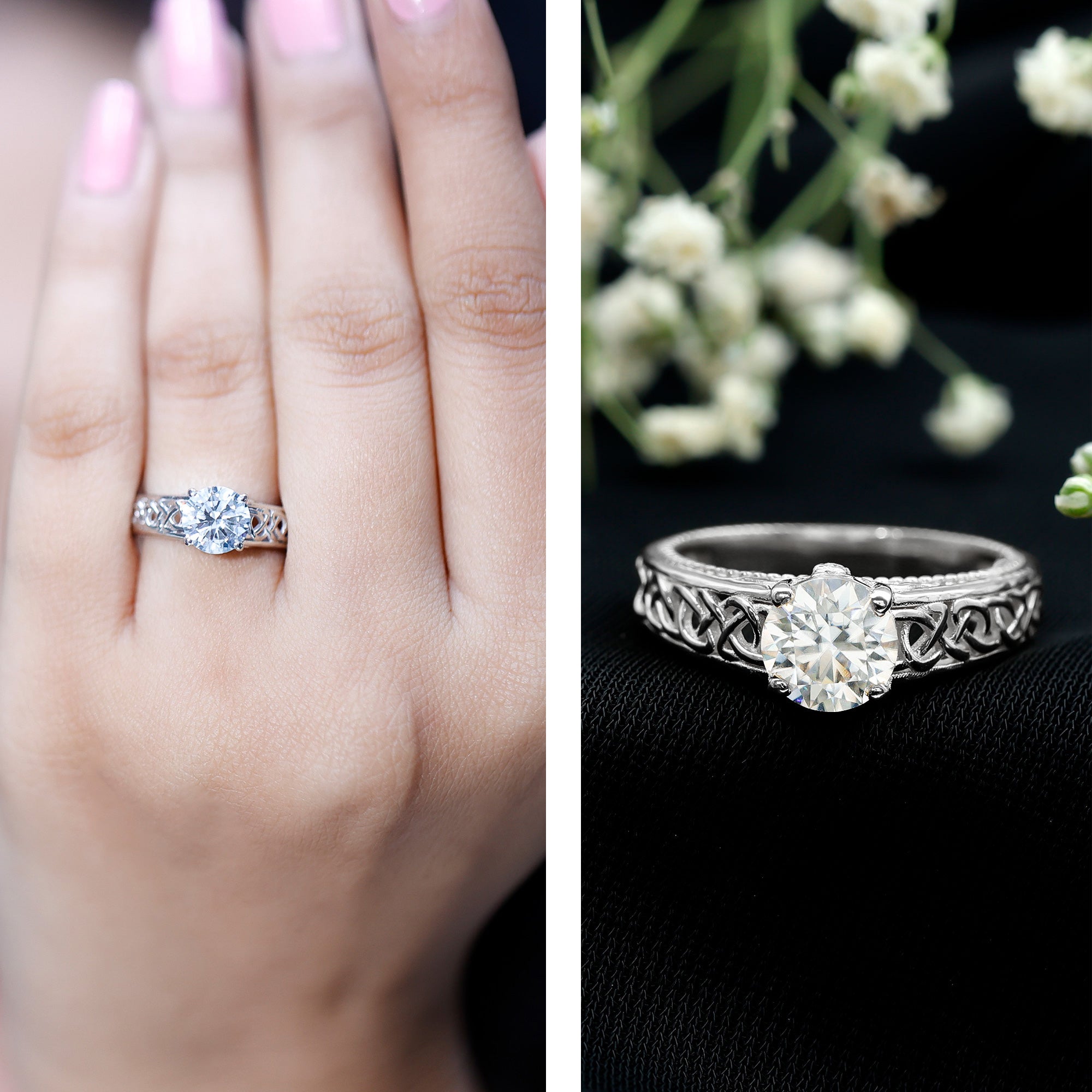 Certified 7 MM Lab Grown Diamond Celtic Design Engagement Ring Lab - ( EF-VS ) - Rosec Jewels