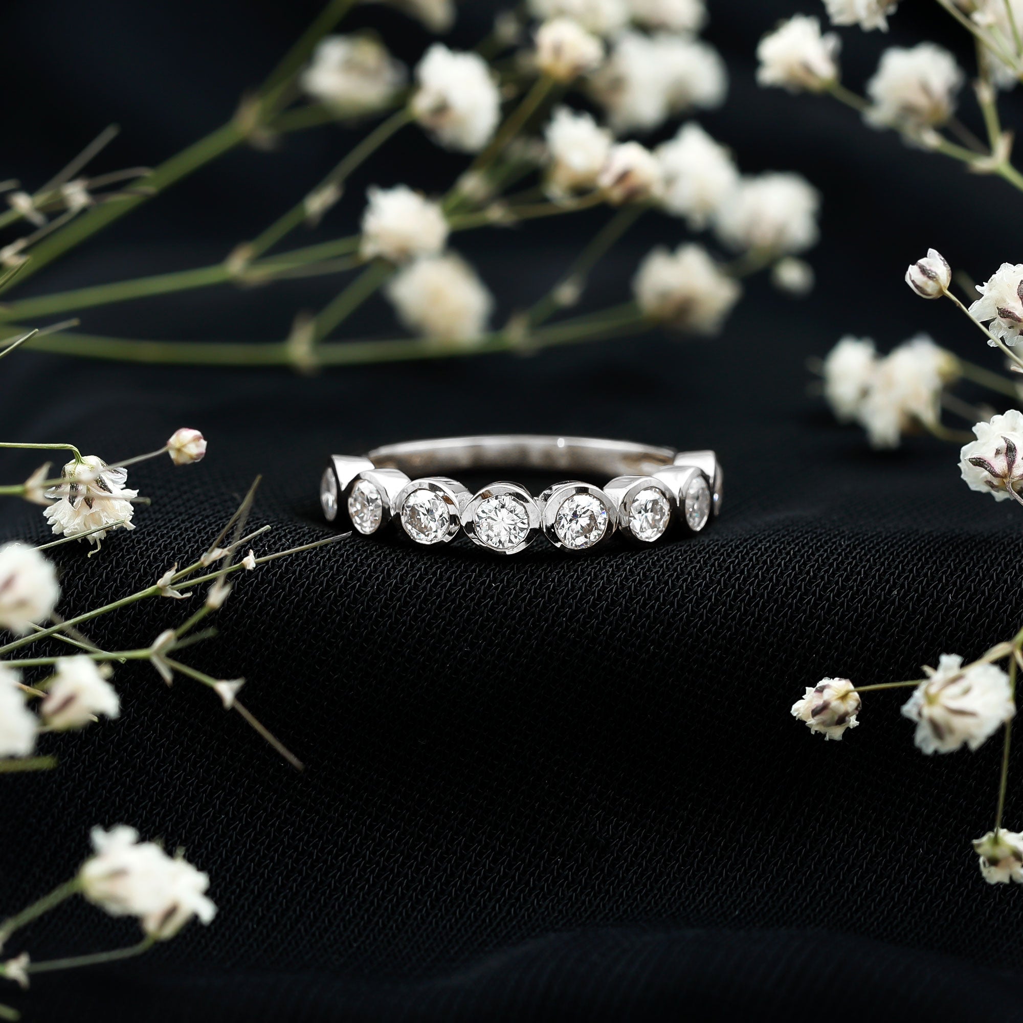 Bezel Set Lab Grown Diamond Semi Eternity Ring for Women Lab - ( EF-VS ) - Rosec Jewels
