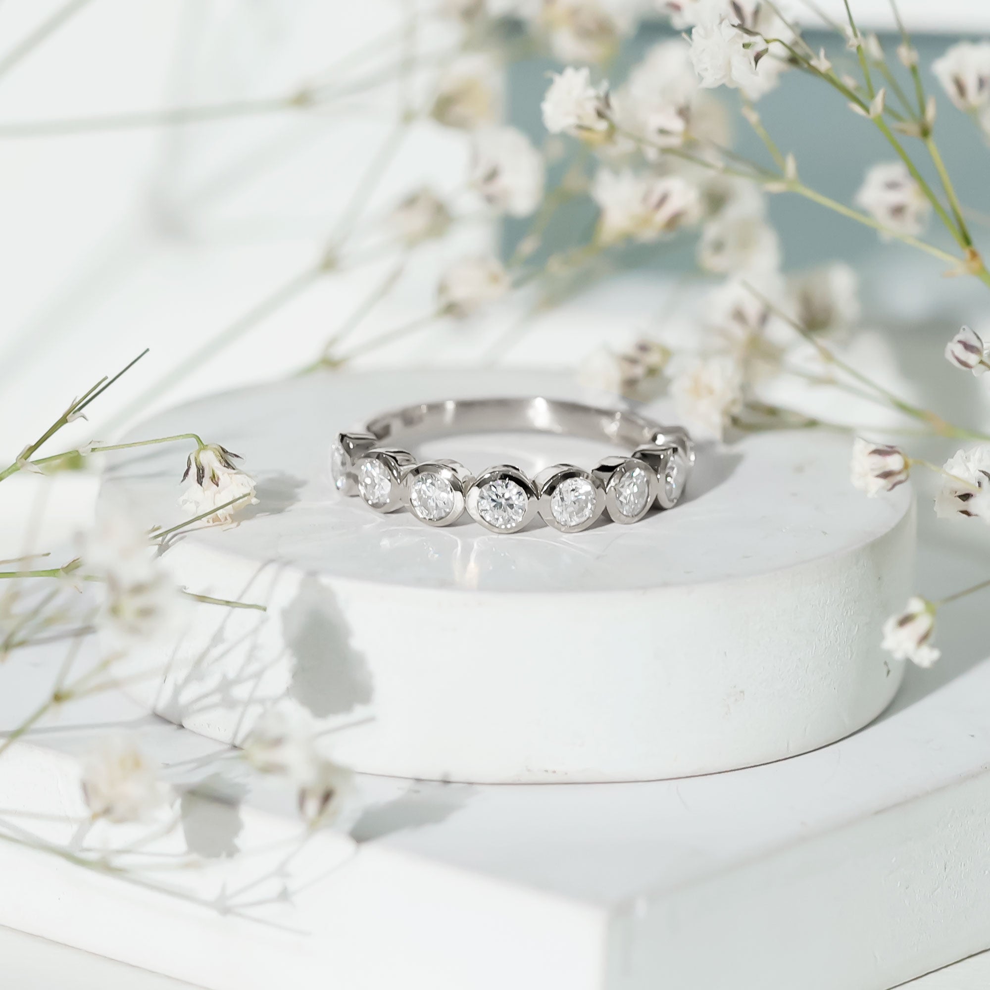 Bezel Set Lab Grown Diamond Semi Eternity Ring for Women Lab - ( EF-VS ) - Rosec Jewels