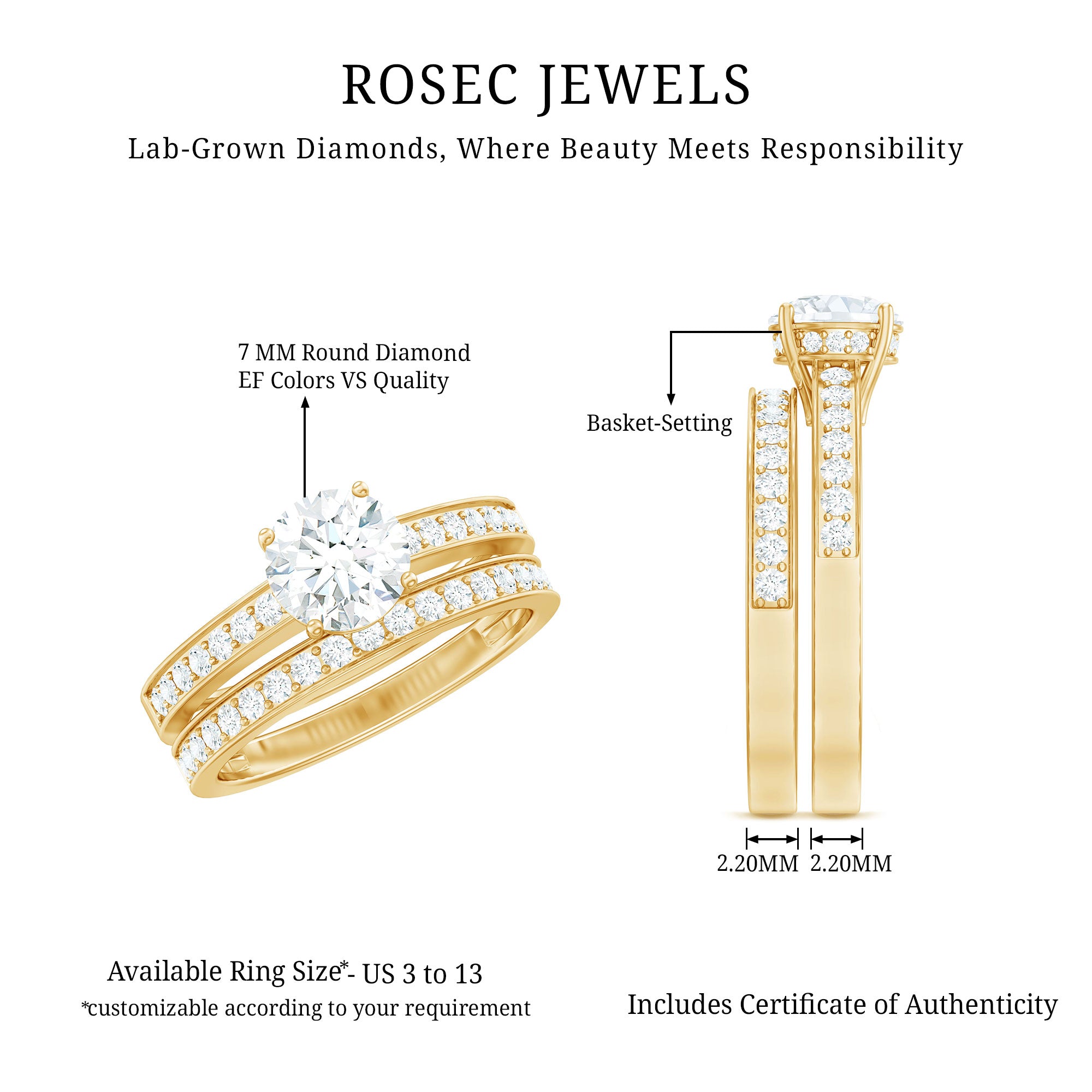 Rosec Jewels-Lab Grown Diamond Wedding and Engagement Ring Set