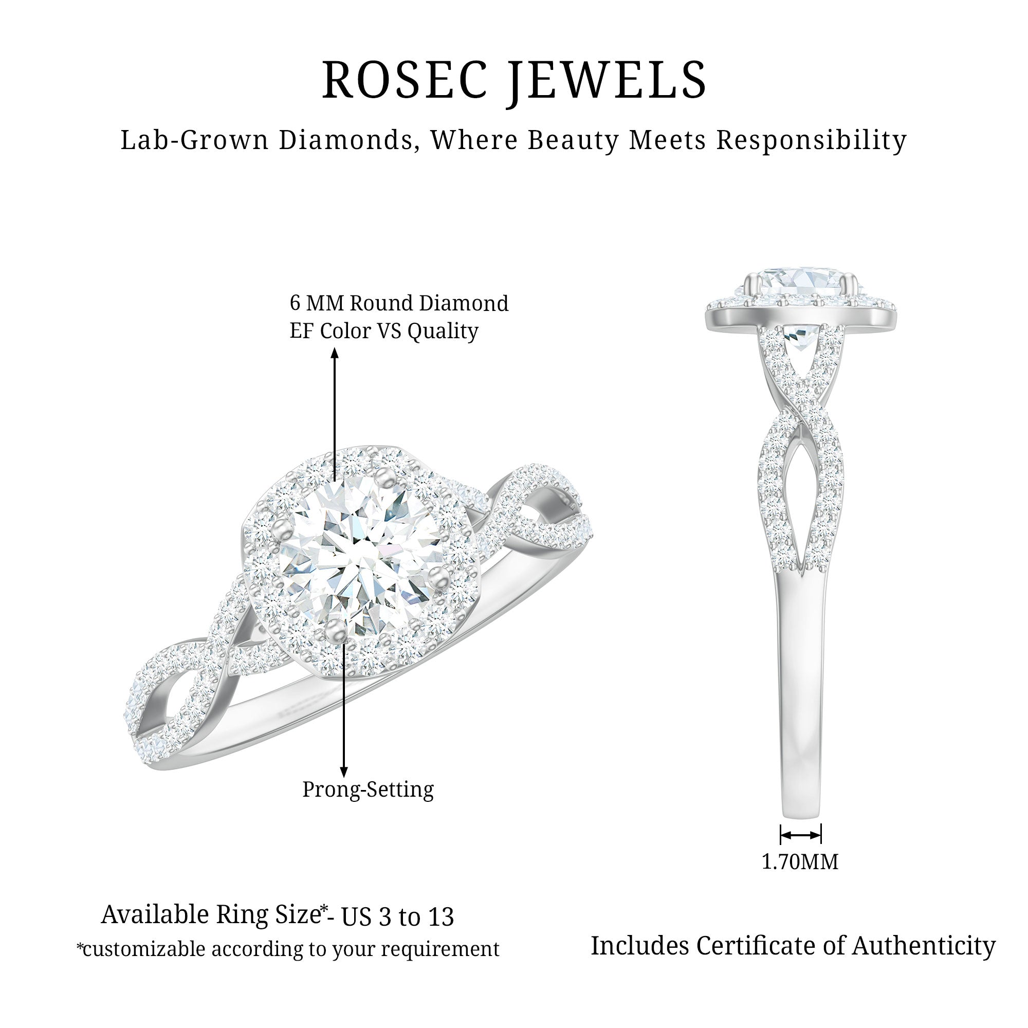 Rosec Jewels-Classic Lab Grown Diamond Criss Cross Engagement Ring