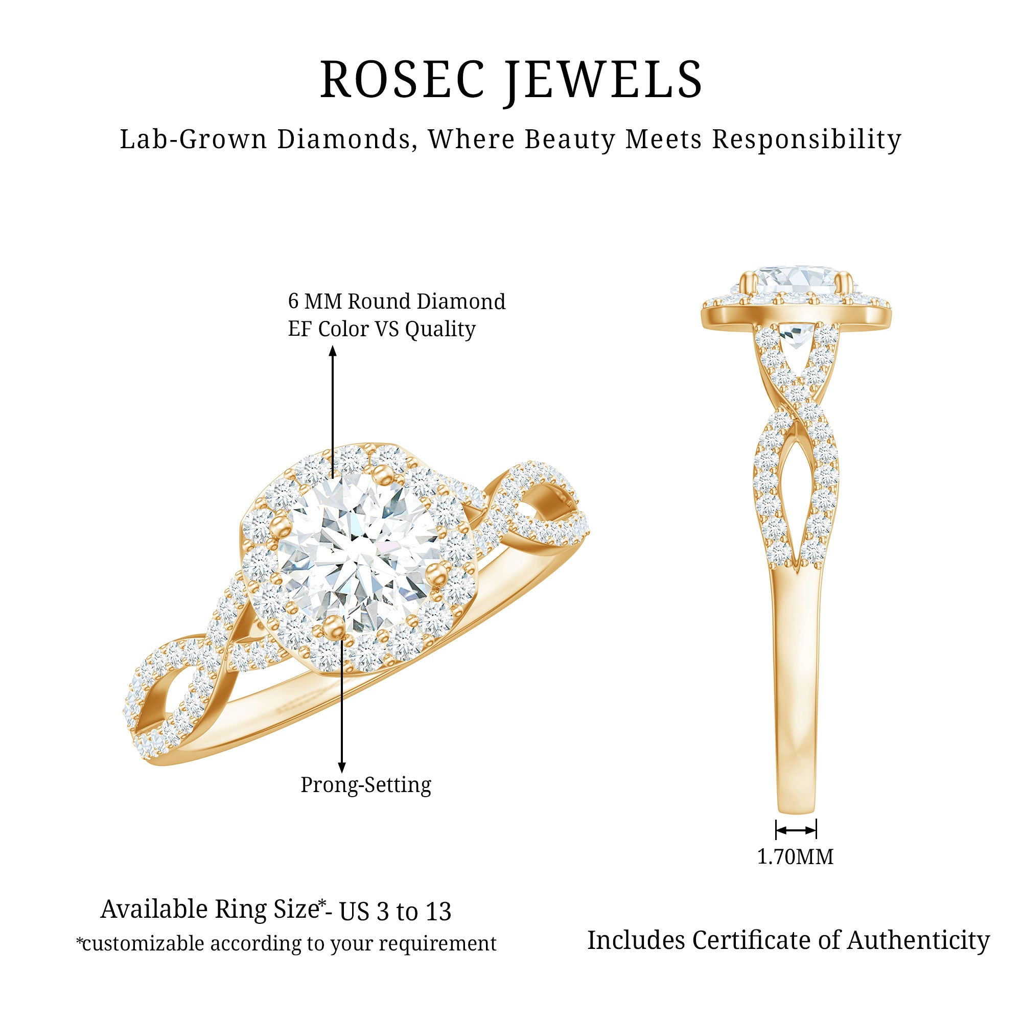 Rosec Jewels-Classic Lab Grown Diamond Criss Cross Engagement Ring