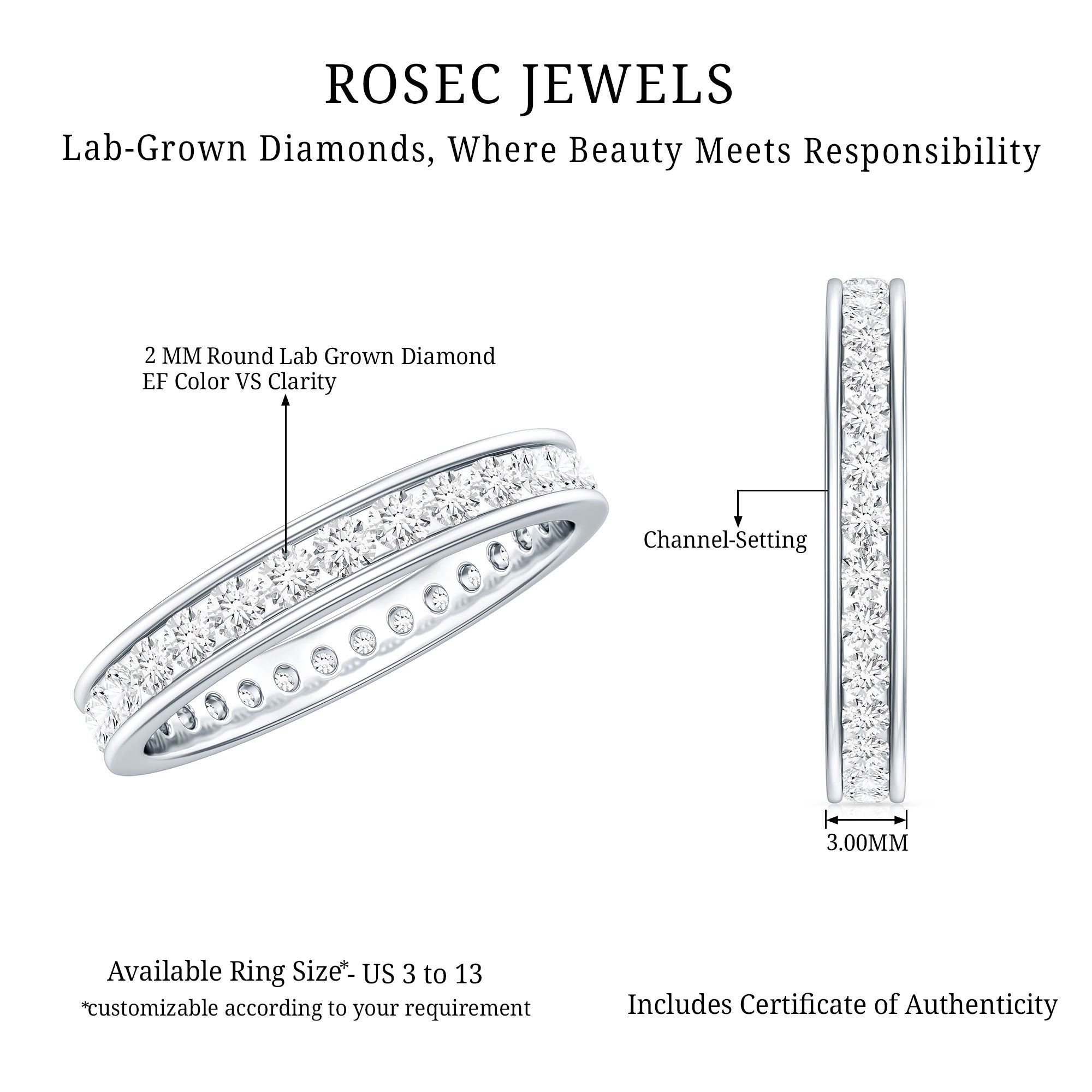 Lab Grown Diamond Wedding Eternity Band For Women Lab - ( EF-VS ) - Rosec Jewels