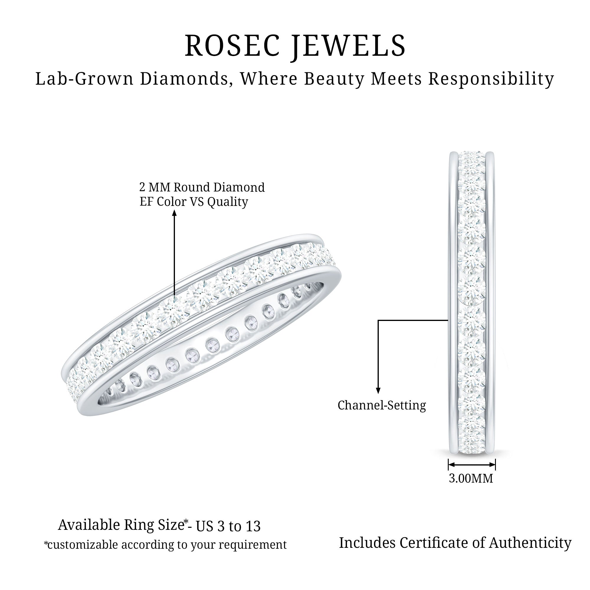Lab Grown Diamond Wedding Eternity Band For Women Lab - ( EF-VS ) - Rosec Jewels