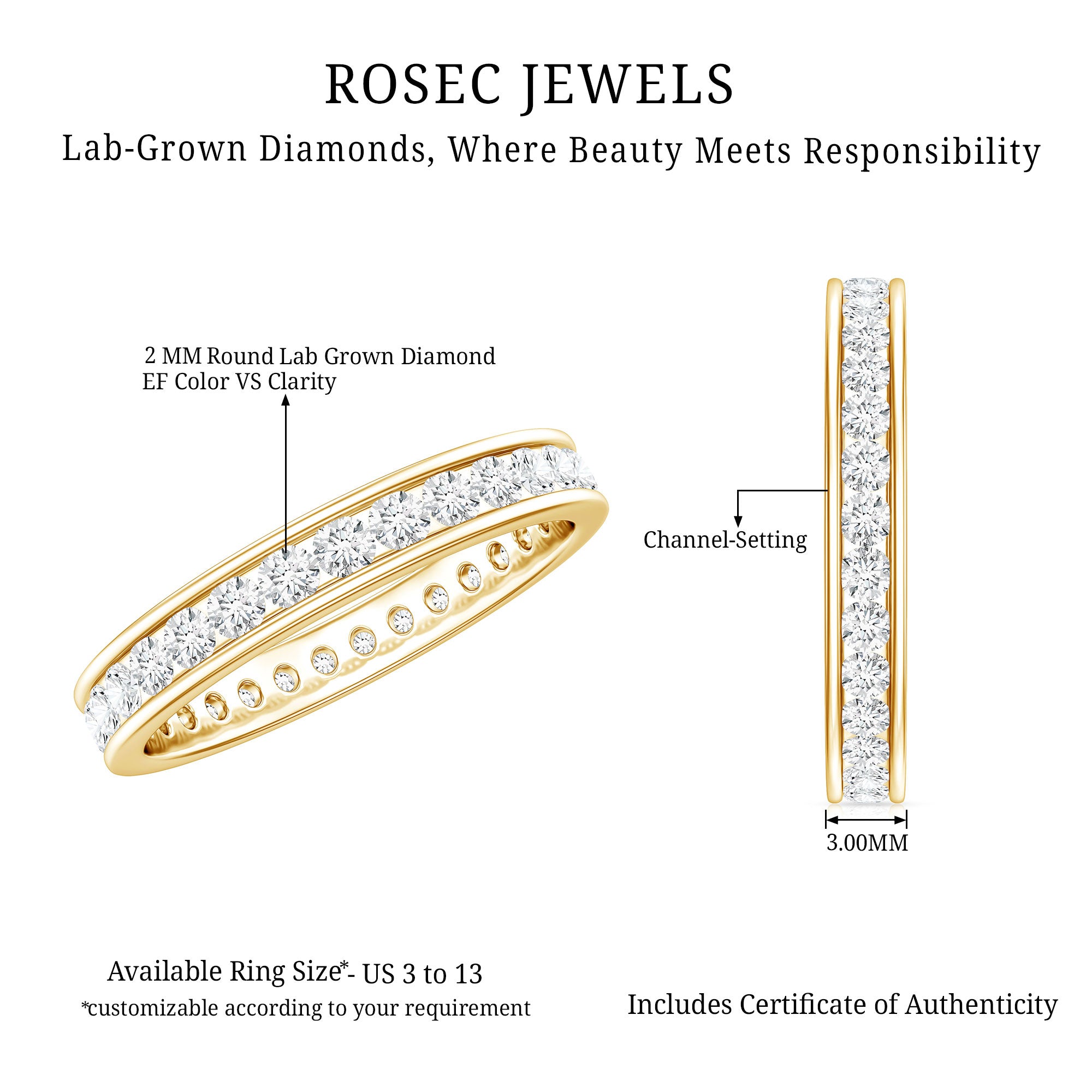 Lab Grown Diamond Wedding Eternity Band For Women Lab - ( EF-VS ) - Rosec Jewels