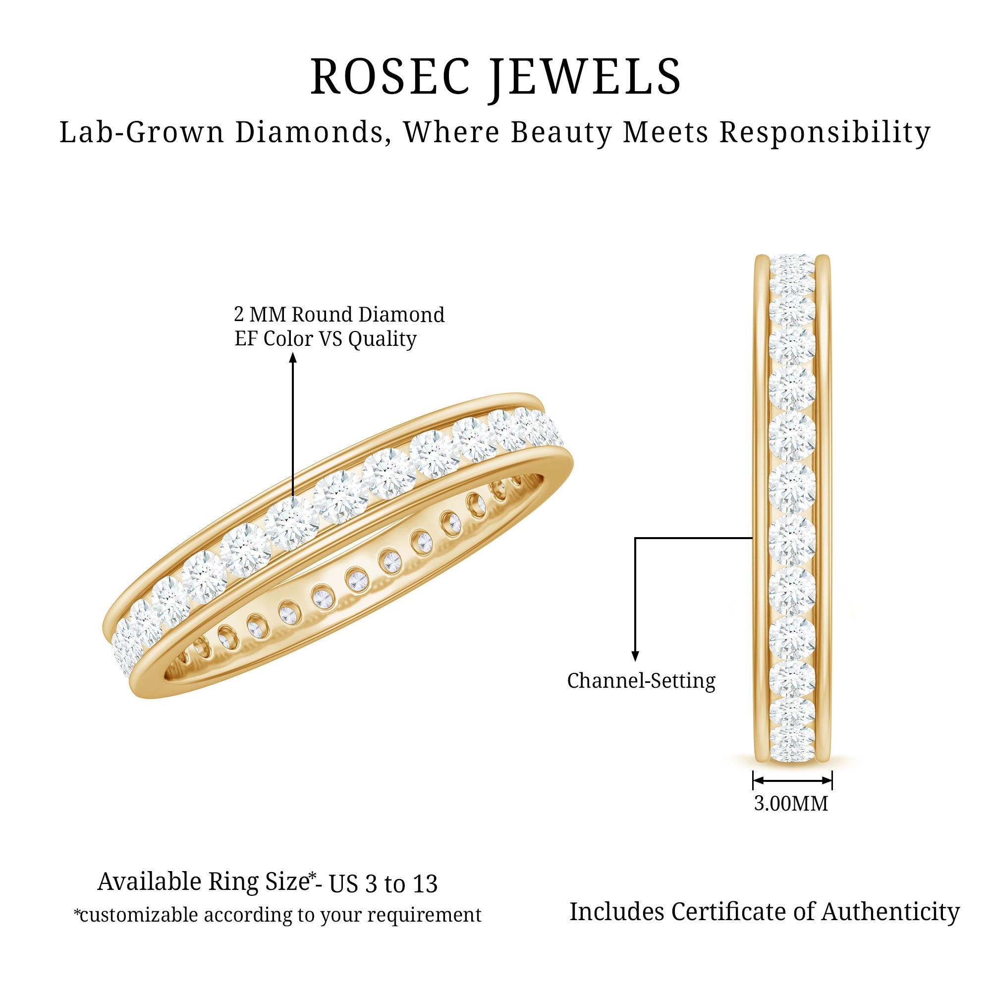 Lab Grown Diamond Wedding Eternity Band For Women Lab - ( EF-VS ) - Rosec Jewels
