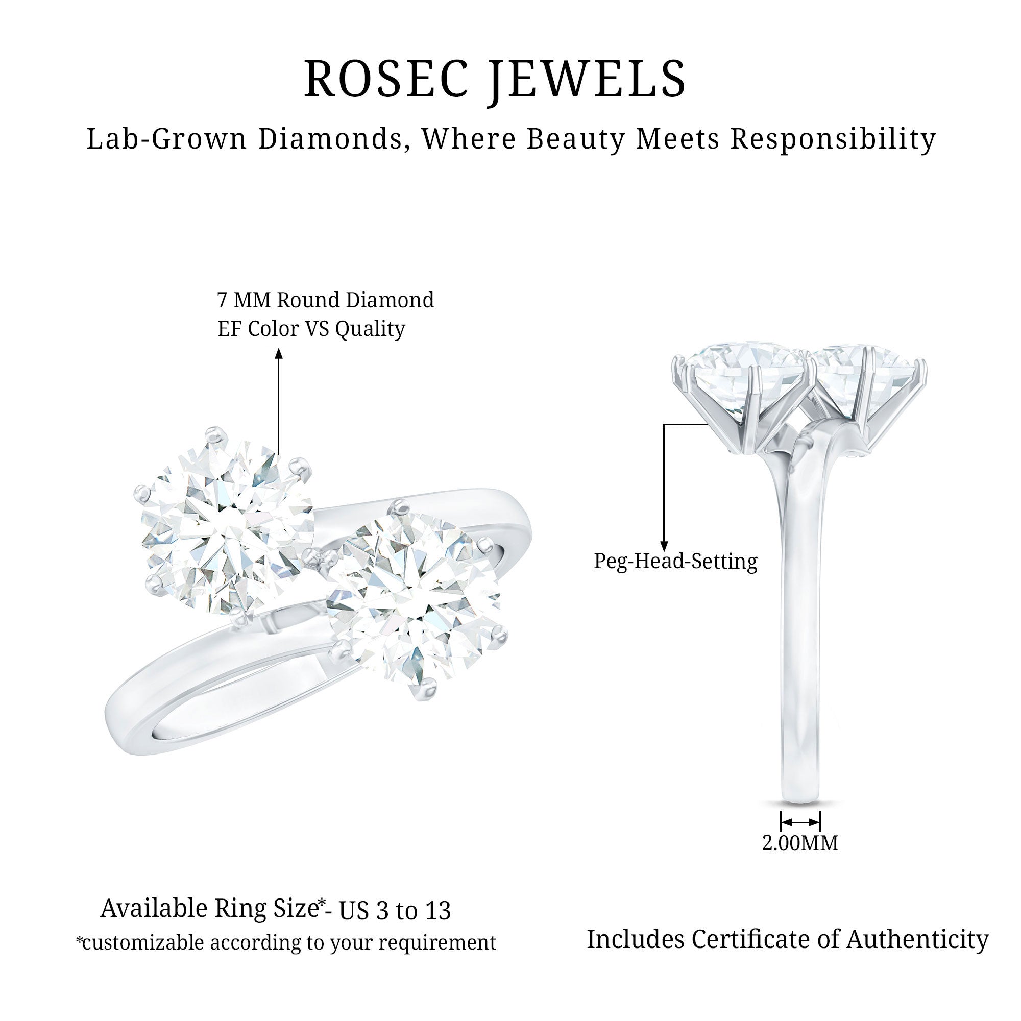 Rosec Jewels-Certified Lab Created Diamond Moi Et Toi Engagement Ring for Women