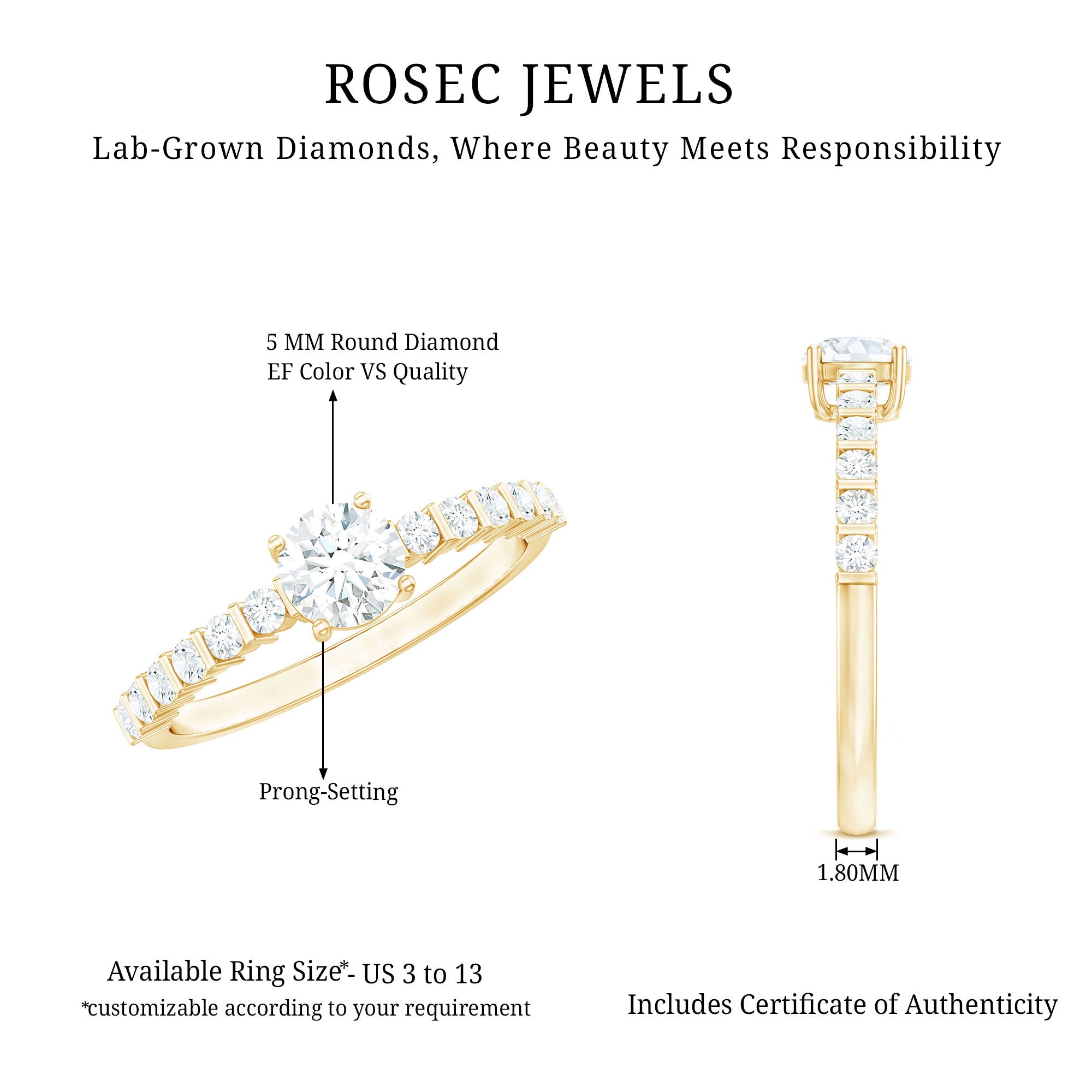 Rosec Jewels-Certified Lab Grown Diamond Simple Solitaire Ring