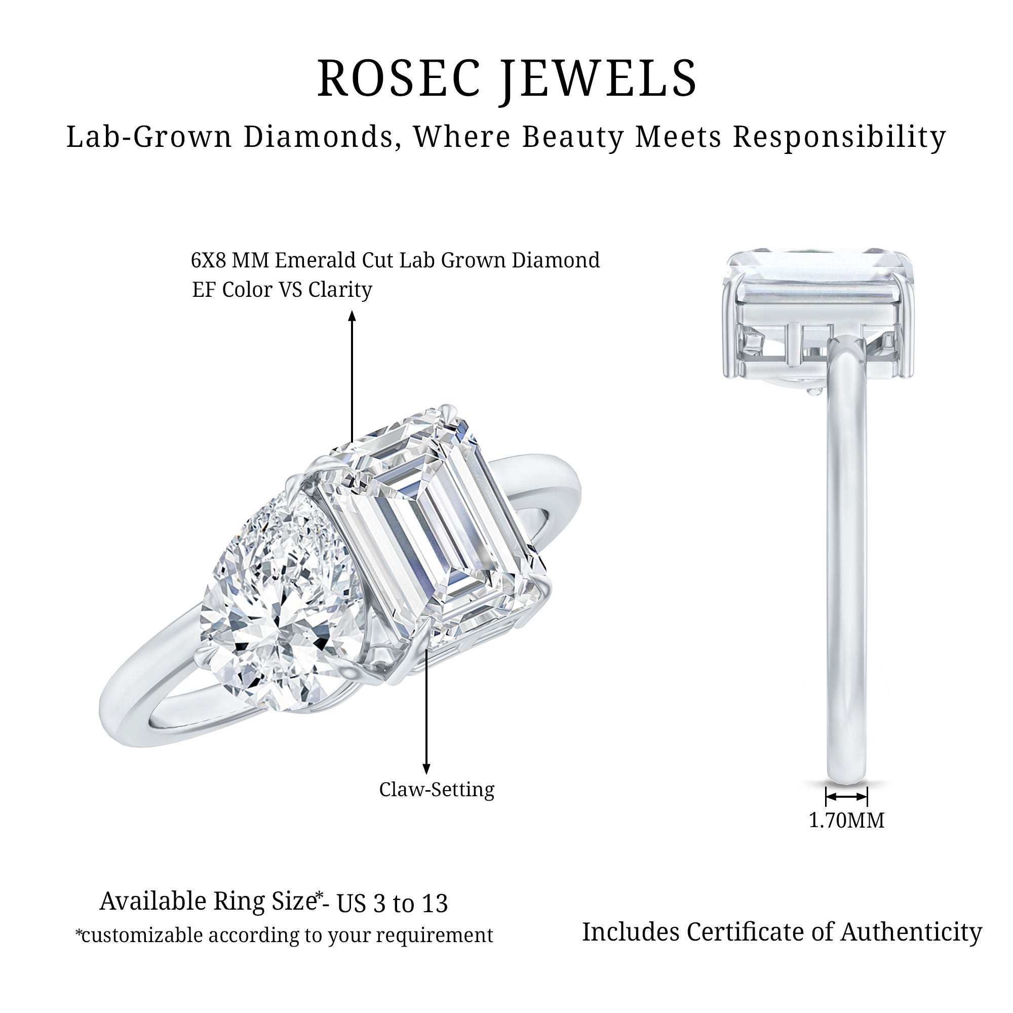 Lab Created Diamond Moi Et Toi Engagement Ring for Women Lab - ( EF-VS ) - Rosec Jewels