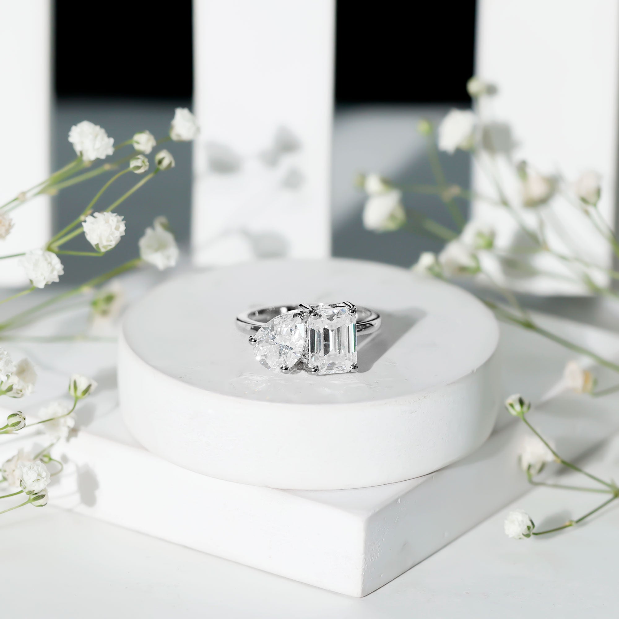 Lab Created Diamond Moi Et Toi Engagement Ring for Women Lab - ( EF-VS ) - Rosec Jewels