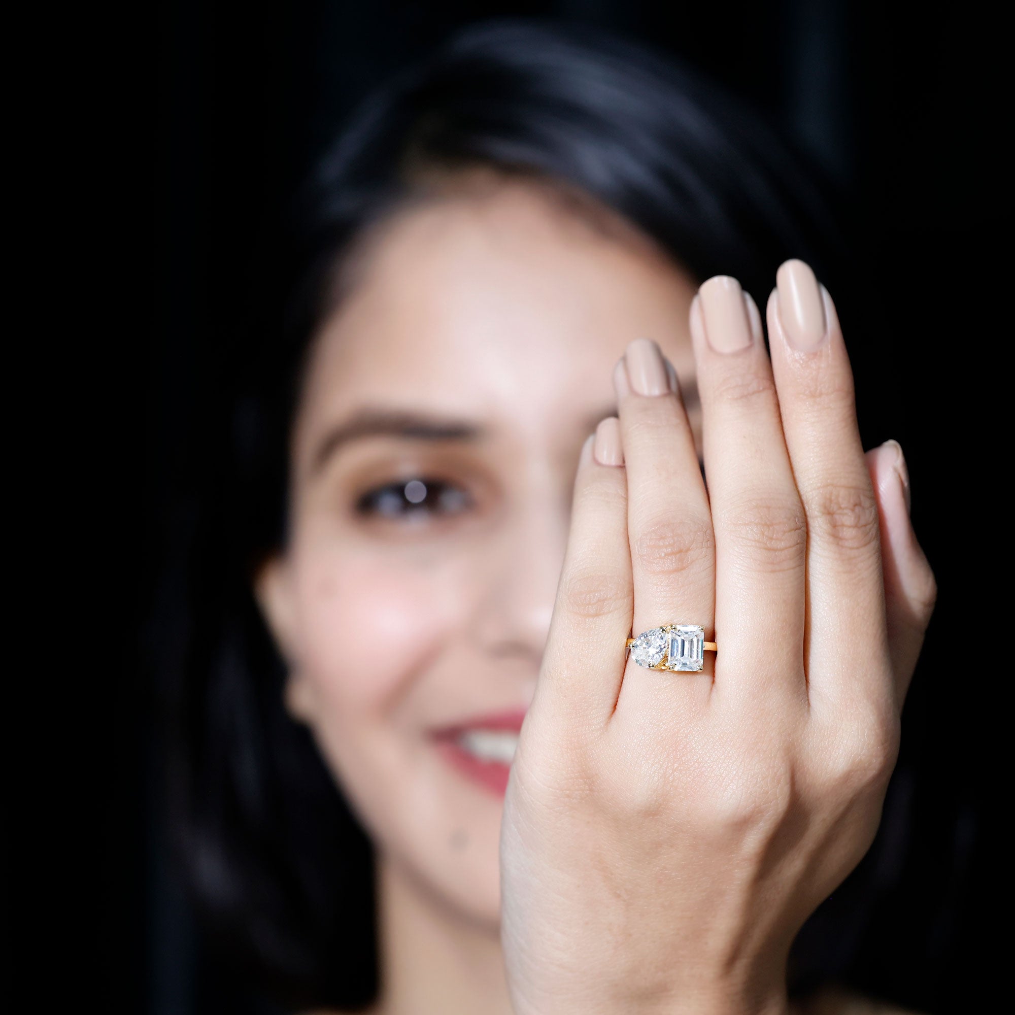 Lab Created Diamond Moi Et Toi Engagement Ring for Women Lab - ( EF-VS ) - Rosec Jewels