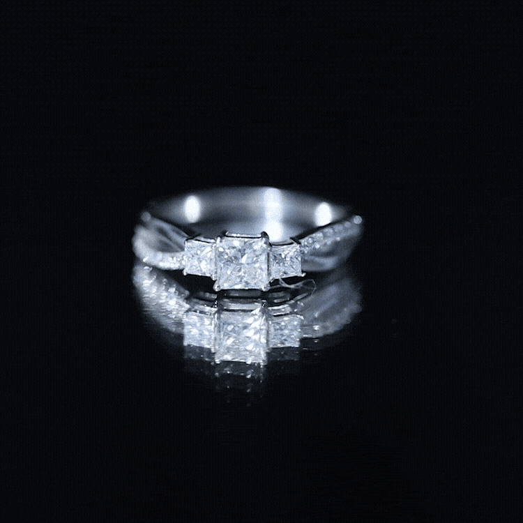 Lab Grown Diamond Three Stone Promise Ring With Split Shank Lab - ( EF-VS ) - Rosec Jewels