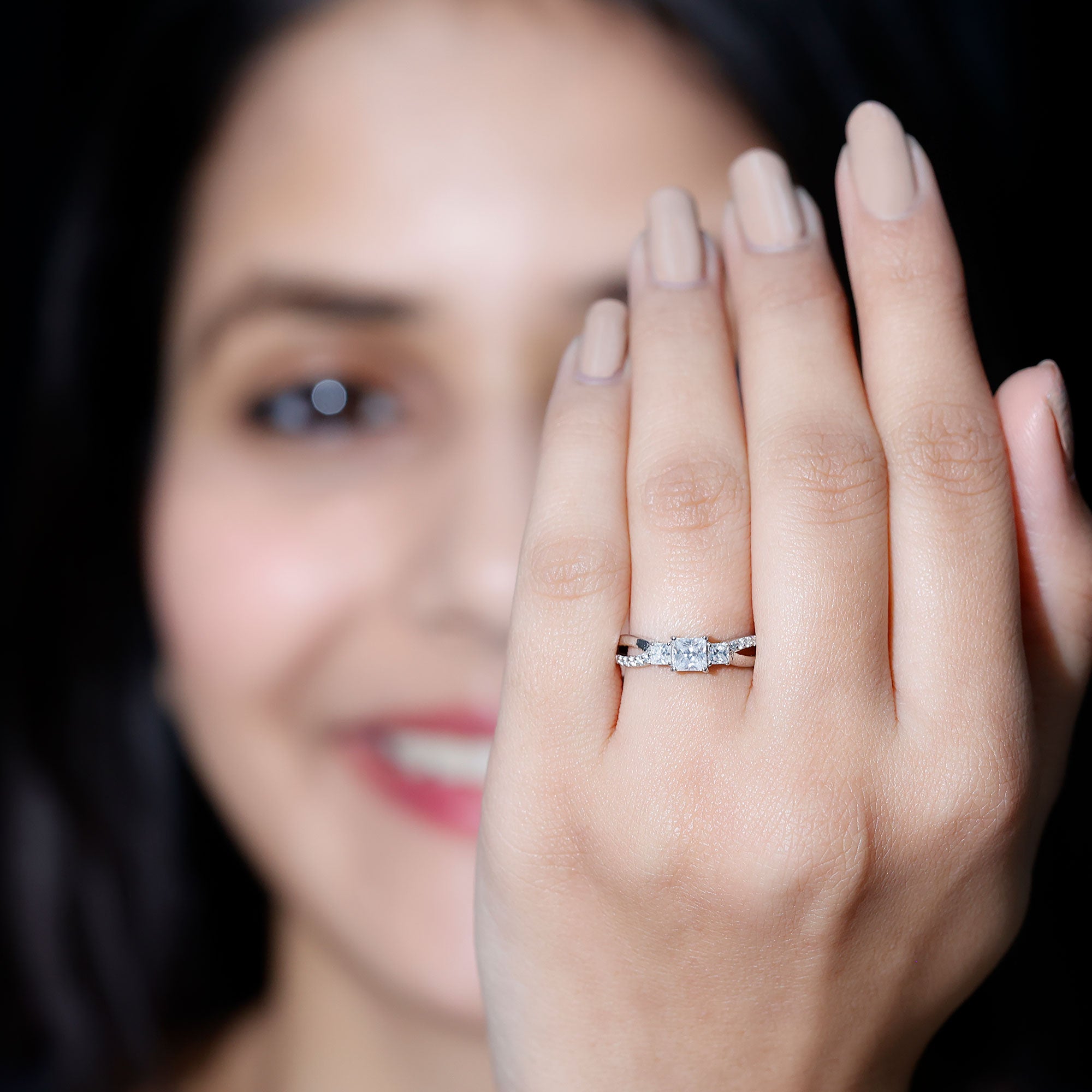 Rosec Jewels-Lab Grown Diamond Three Stone Promise Ring With Split Shank