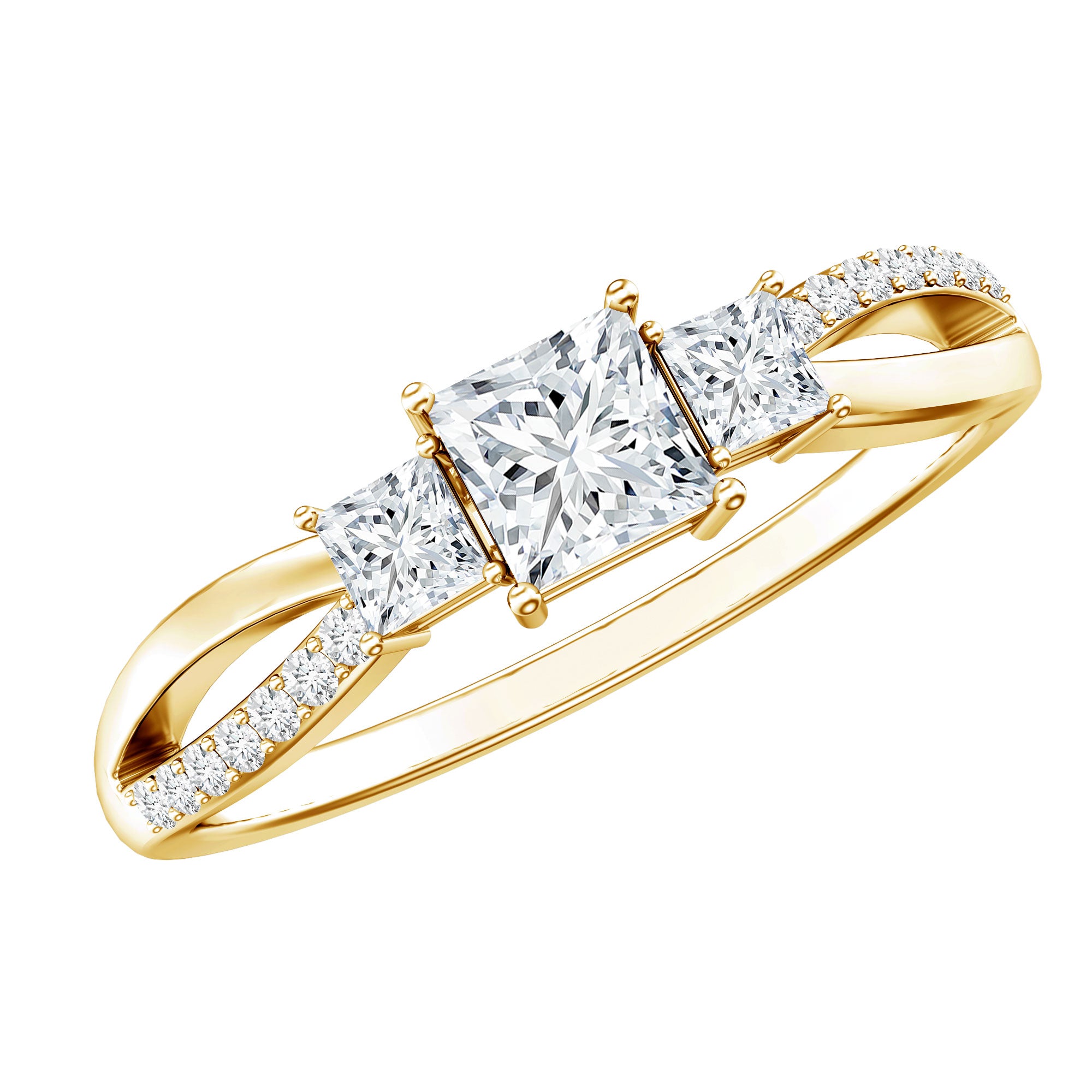 Lab Grown Diamond Three Stone Promise Ring With Split Shank Lab - ( EF-VS ) - Rosec Jewels