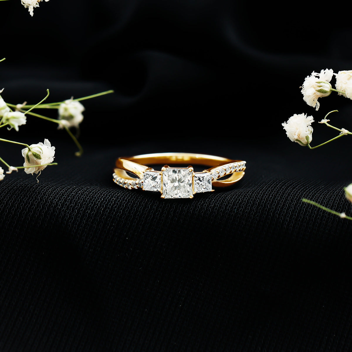 Lab Grown Diamond Three Stone Promise Ring With Split Shank Lab - ( EF-VS ) - Rosec Jewels