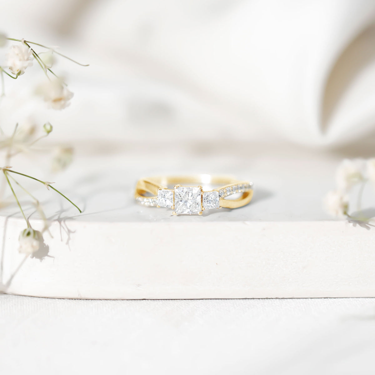 Lab Grown Diamond Three Stone Promise Ring With Split Shank Lab - ( EF-VS ) - Rosec Jewels