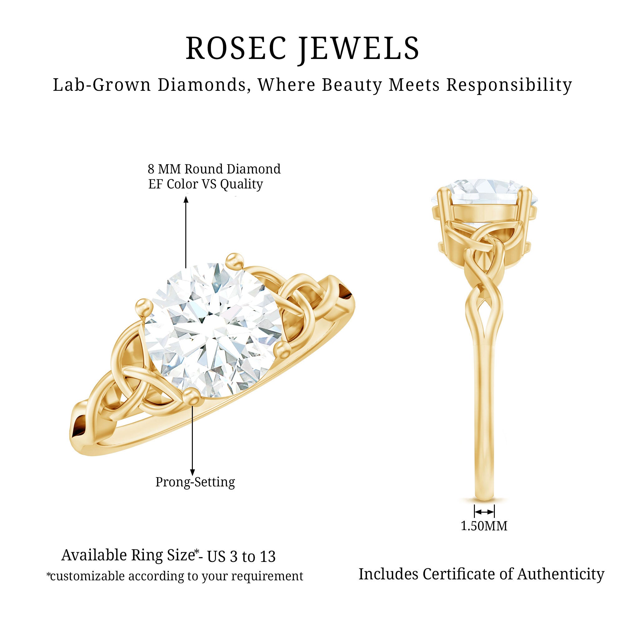 Rosec Jewels-Lab Created 2 Carat Diamond Celtic Knot Engagement Ring