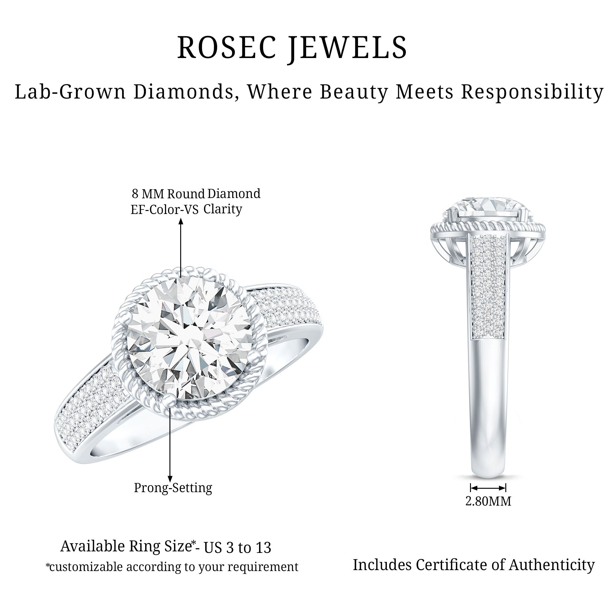Rosec Jewels-Lab Grown Diamond Circle Engagement Ring With Rope Frame