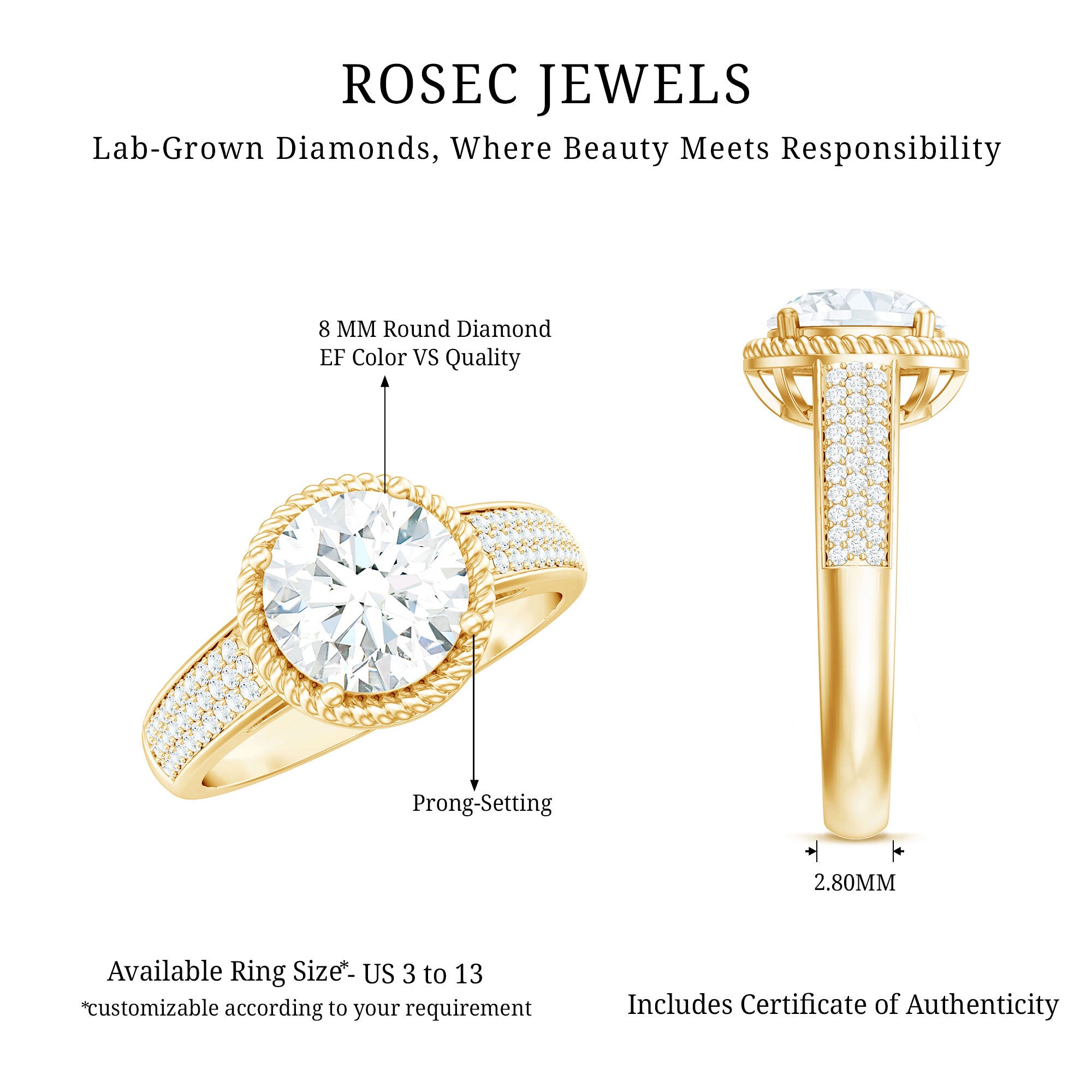 Rosec Jewels-Lab Grown Diamond Circle Engagement Ring With Rope Frame