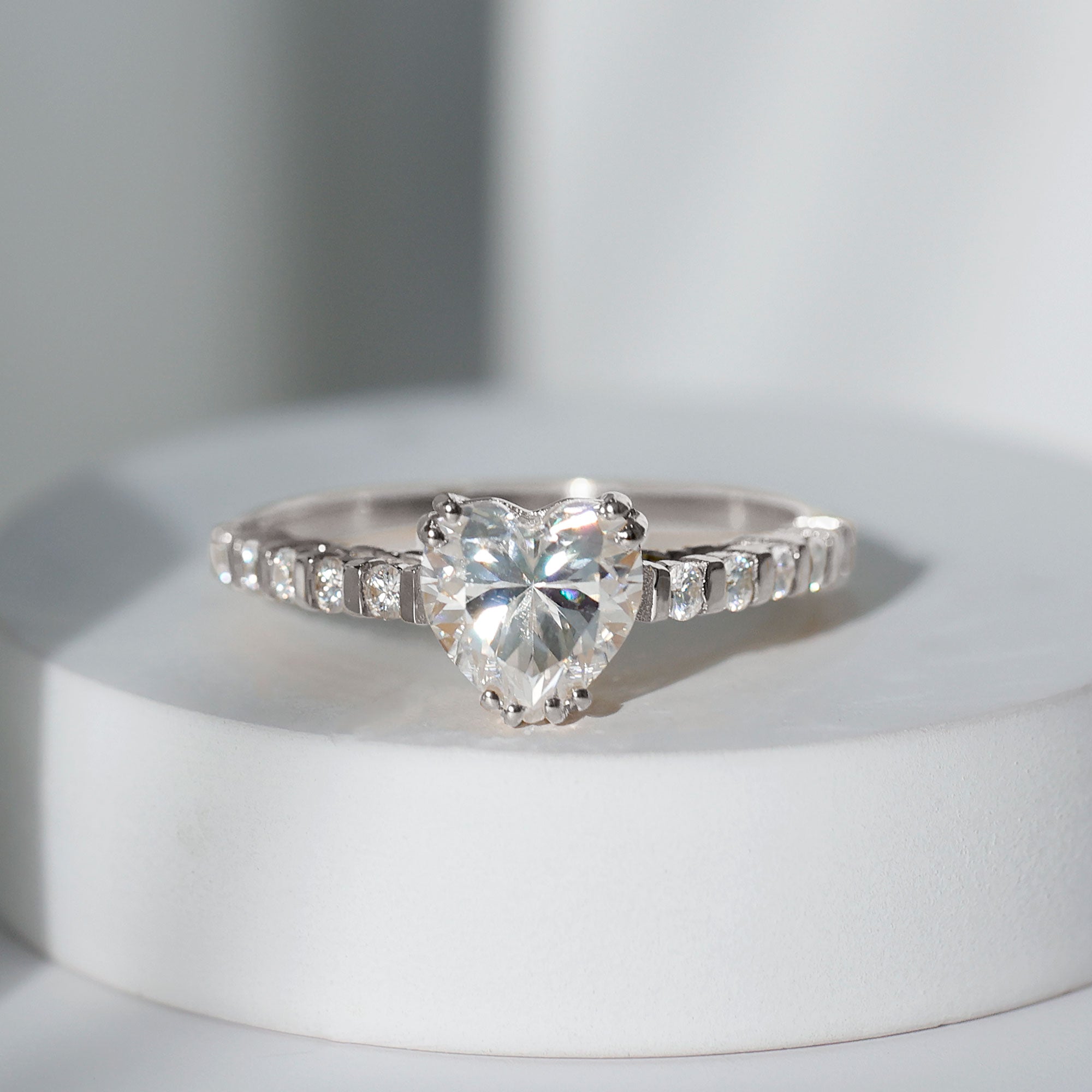 Certified 8 MM Lab Grown Diamond Heart Engagement Ring for Her Lab - ( EF-VS ) - Rosec Jewels