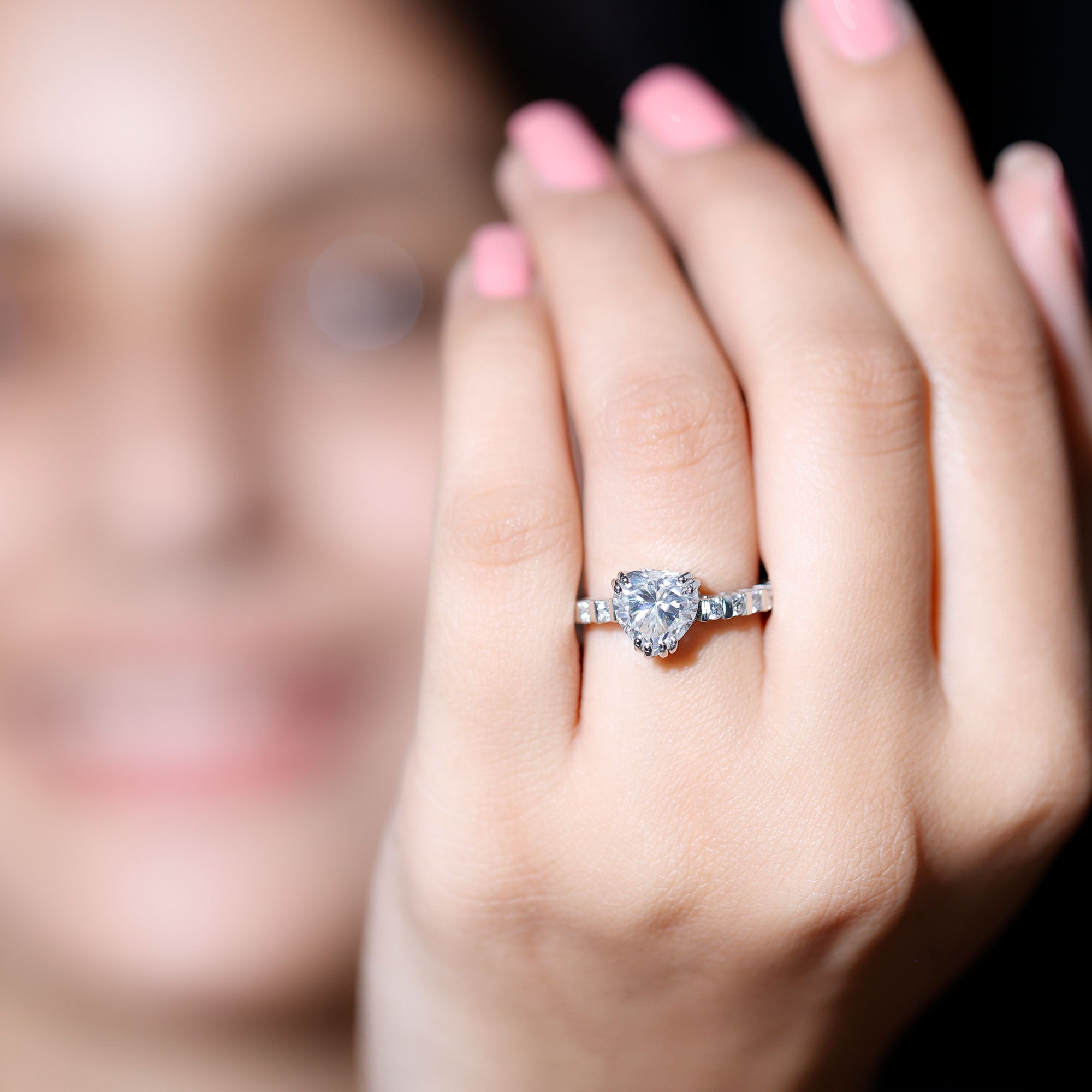 Certified 8 MM Lab Grown Diamond Heart Engagement Ring for Her Lab - ( EF-VS ) - Rosec Jewels