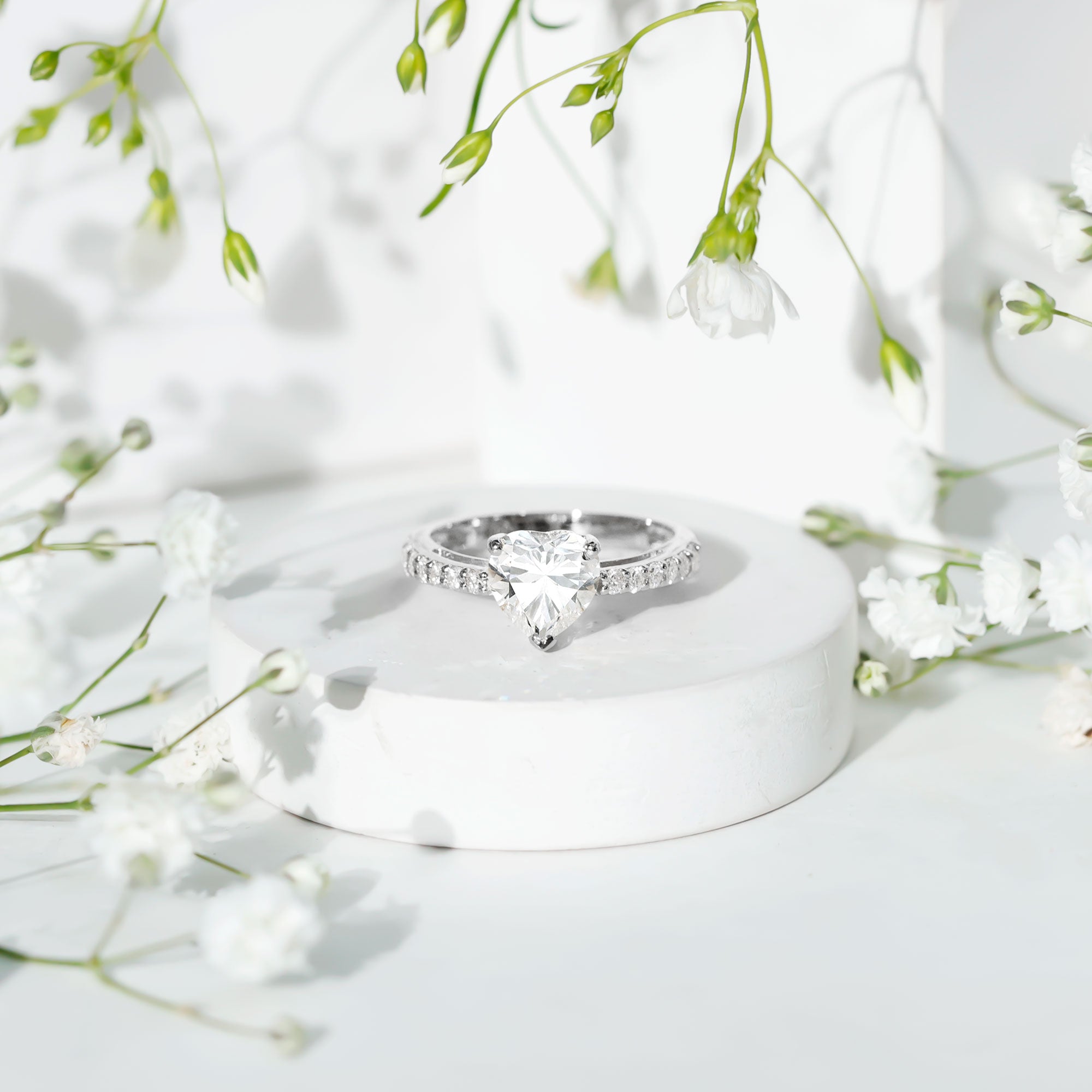 3 Prong Lab Grown Diamond Heart Engagement Ring For Women Lab - ( EF-VS ) - Rosec Jewels