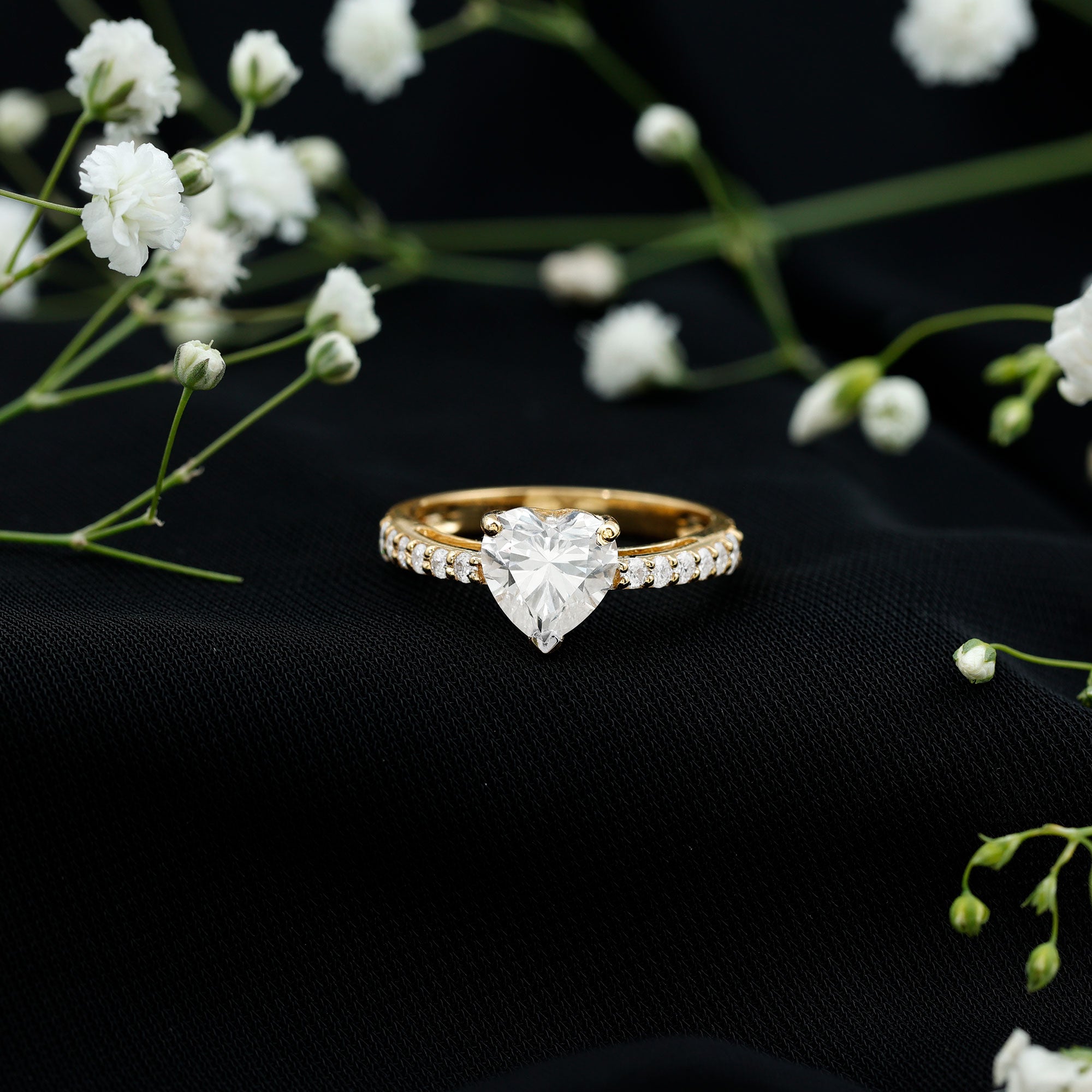 3 Prong Lab Grown Diamond Heart Engagement Ring For Women Lab - ( EF-VS ) - Rosec Jewels