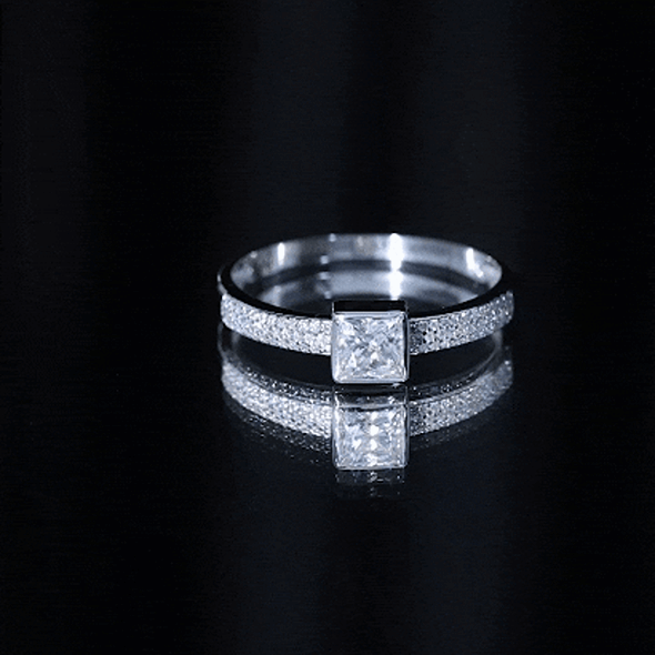 Princess Cut Lab Grown Diamond Bezel Set Engagement Ring Lab - ( EF-VS ) - Rosec Jewels