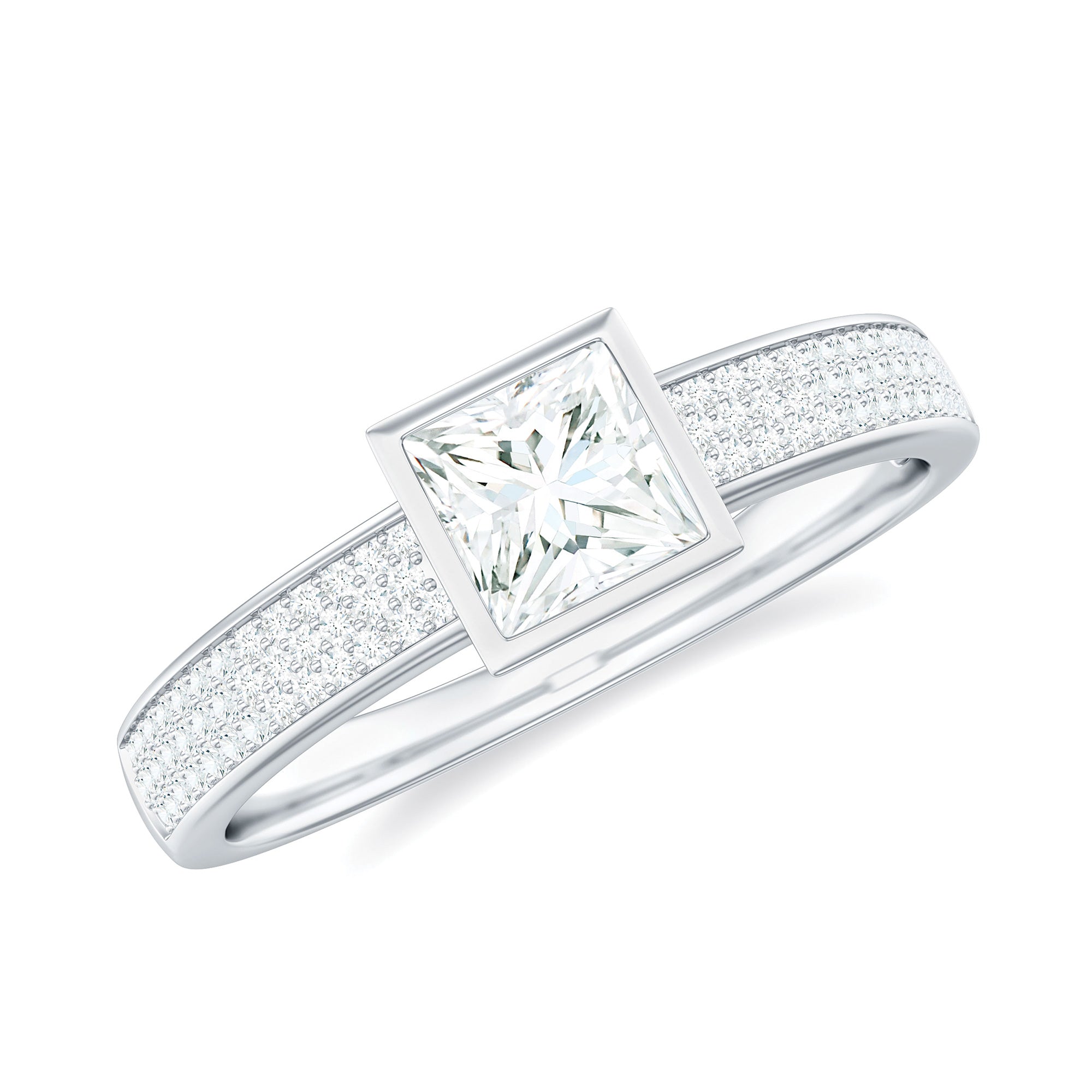 Princess Cut Lab Grown Diamond Bezel Set Engagement Ring