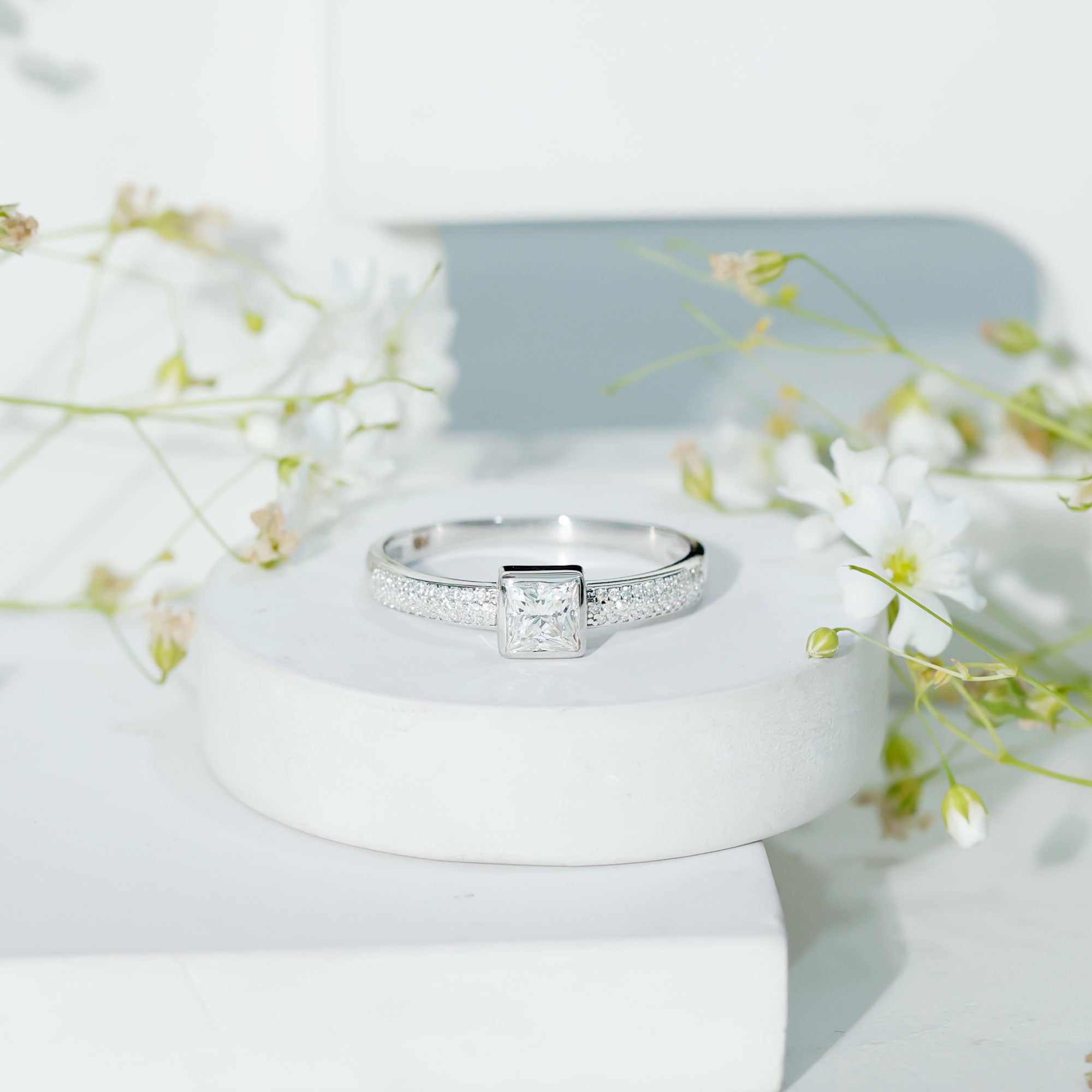 Princess Cut Lab Grown Diamond Bezel Set Engagement Ring Lab - ( EF-VS ) - Rosec Jewels
