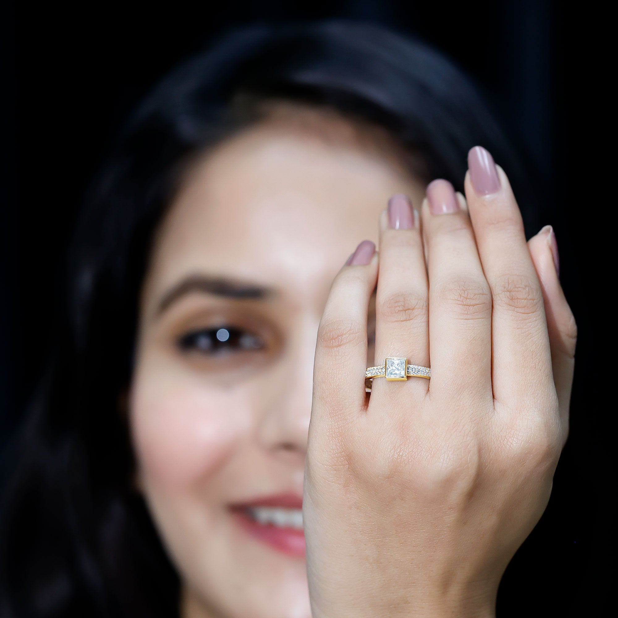 Princess Cut Lab Grown Diamond Bezel Set Engagement Ring Lab - ( EF-VS ) - Rosec Jewels