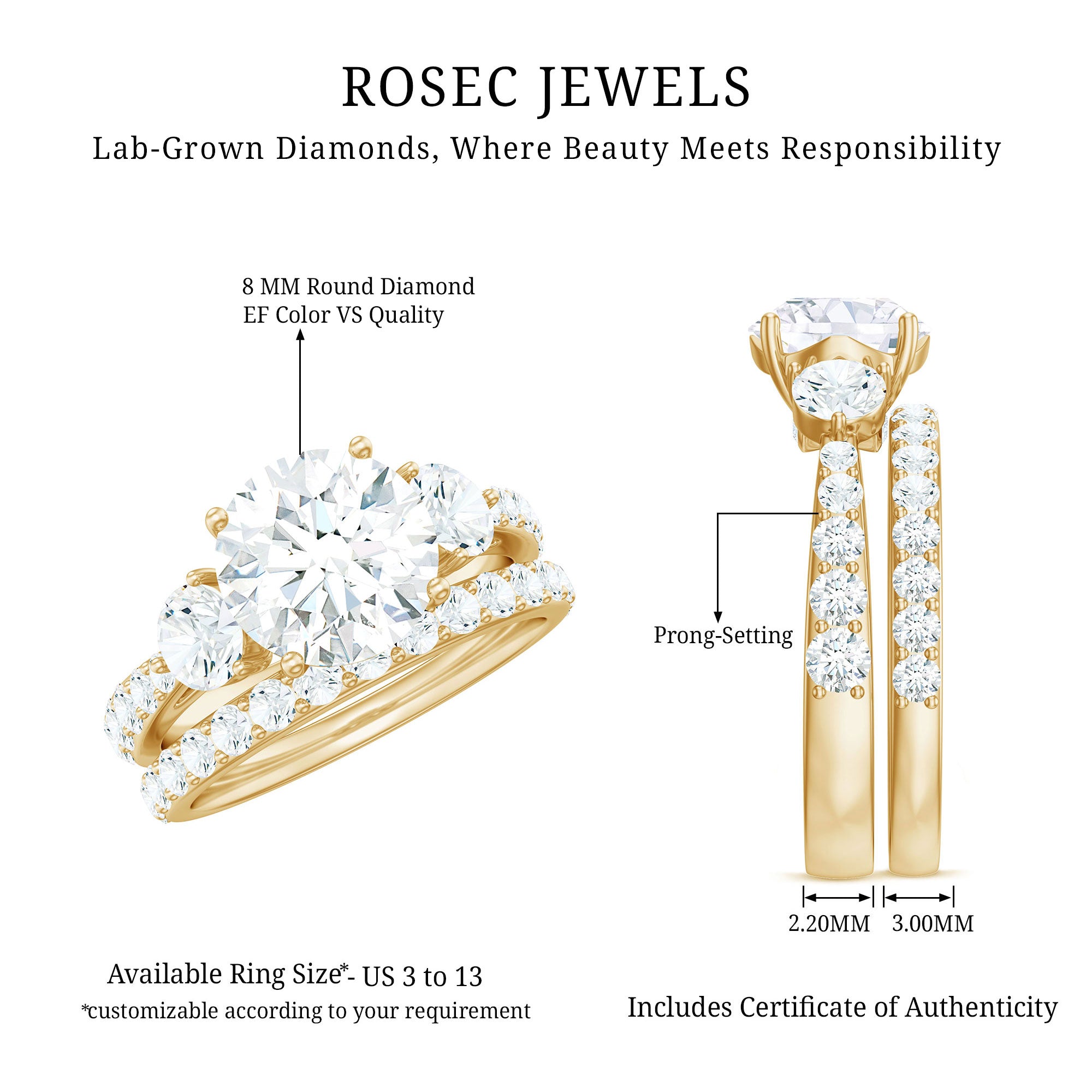 Rosec Jewels-Certified Lab Created Diamond Marriage Ring Set