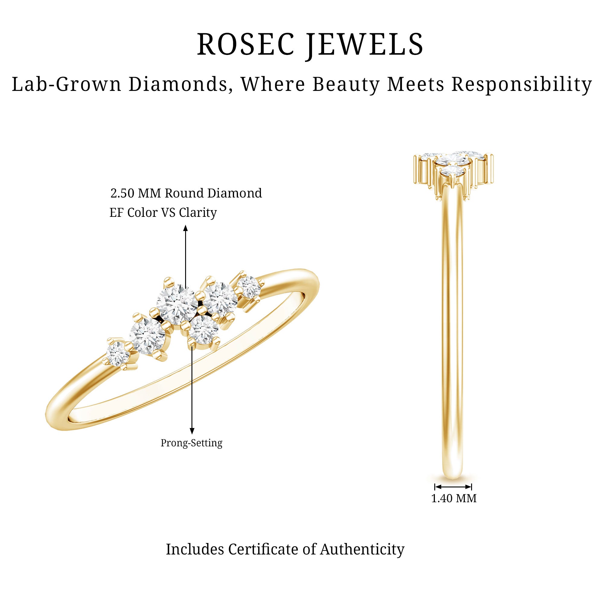 Certified Lab Created Diamond Wedding Anniversary Ring Lab - ( EF-VS ) - Rosec Jewels