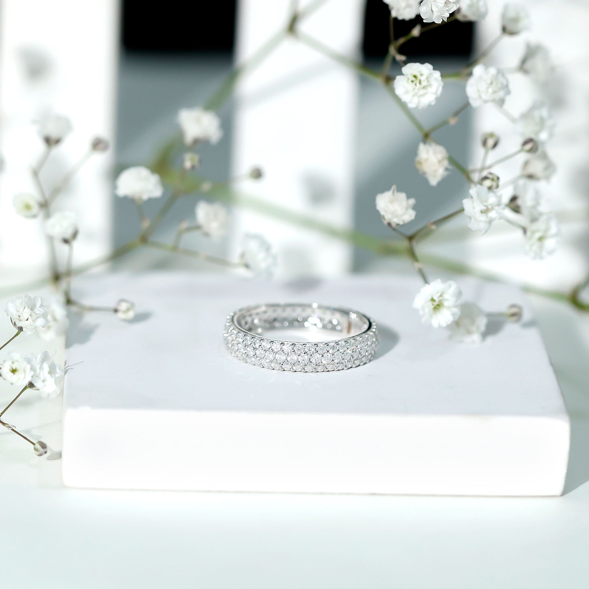 Lab Grown Diamond 3 Row Wedding Band For Women Lab - ( EF-VS ) - Rosec Jewels