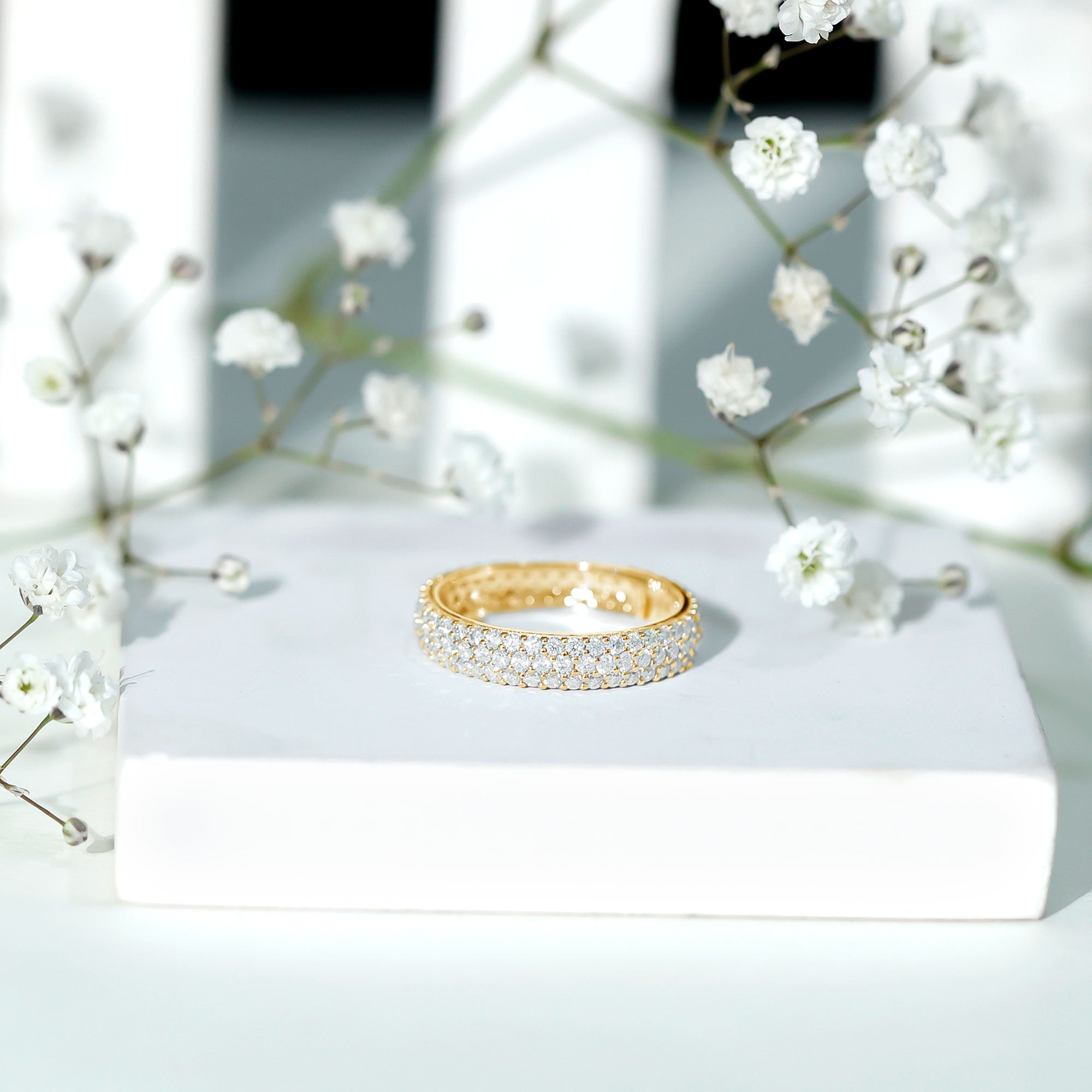 Lab Grown Diamond 3 Row Wedding Band For Women Lab - ( EF-VS ) - Rosec Jewels