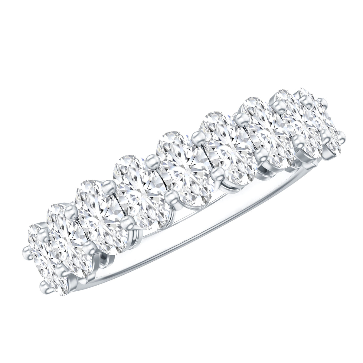 Brilliant Cut Oval Diamond Semi Eternity Ring for Women Lab - ( EF-VS ) - Rosec Jewels