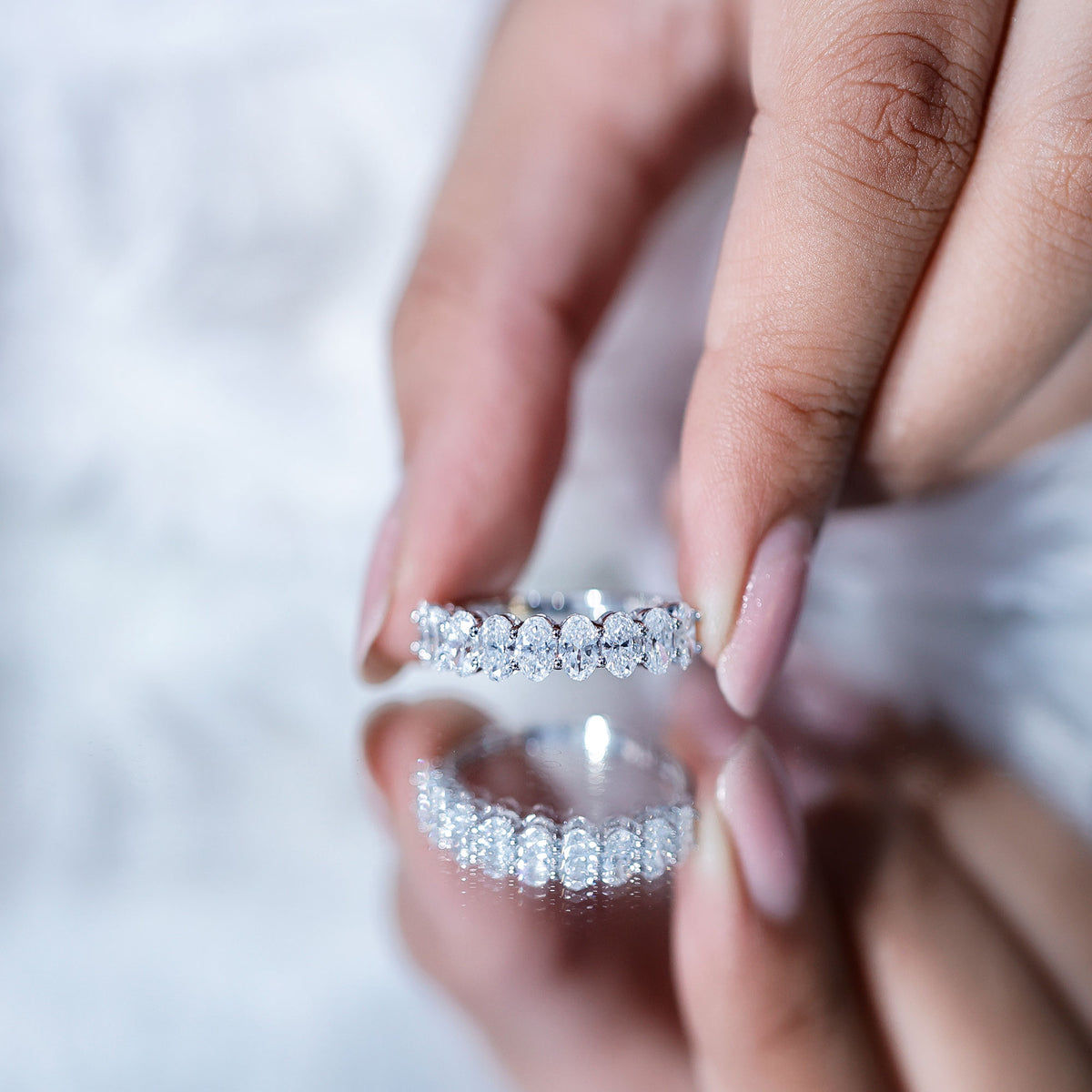 Brilliant Cut Oval Diamond Semi Eternity Ring for Women Lab - ( EF-VS ) - Rosec Jewels