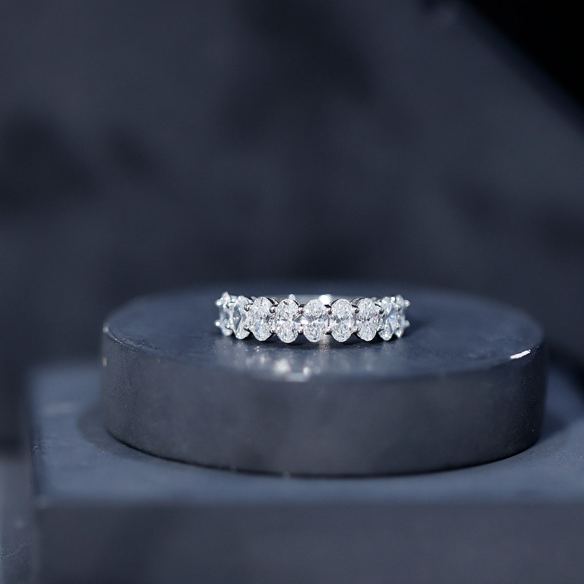 Brilliant Cut Oval Diamond Semi Eternity Ring for Women Lab - ( EF-VS ) - Rosec Jewels