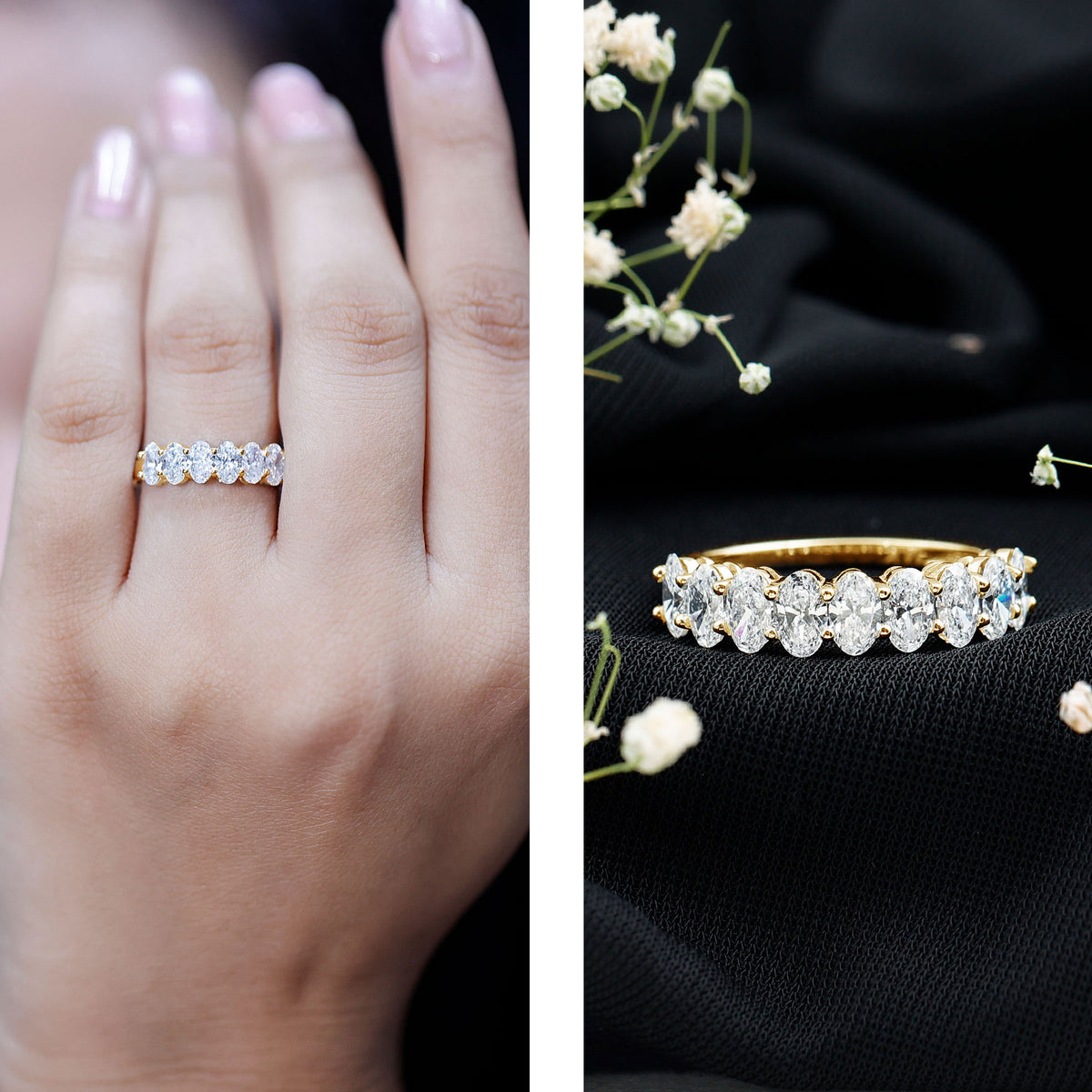 Brilliant Cut Oval Diamond Semi Eternity Ring for Women Lab - ( EF-VS ) - Rosec Jewels