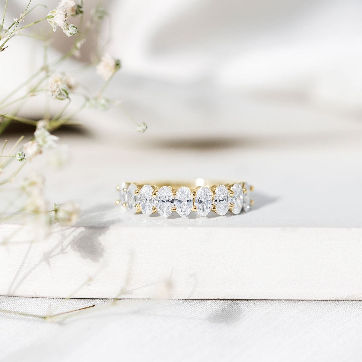 Brilliant Cut Oval Diamond Semi Eternity Ring for Women Lab - ( EF-VS ) - Rosec Jewels