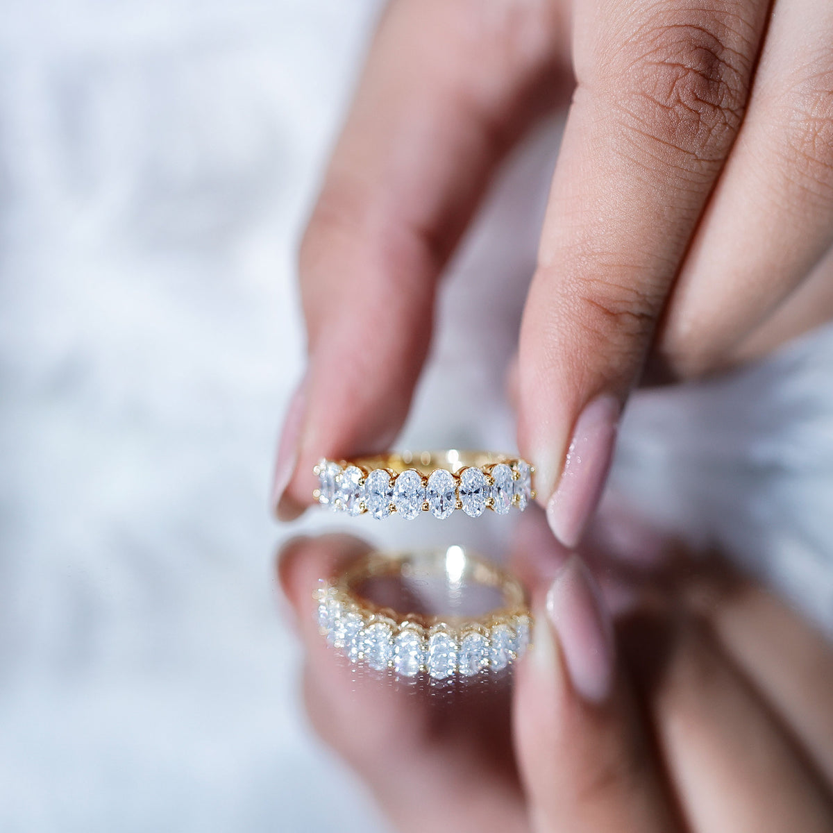 Brilliant Cut Oval Diamond Semi Eternity Ring for Women Lab - ( EF-VS ) - Rosec Jewels