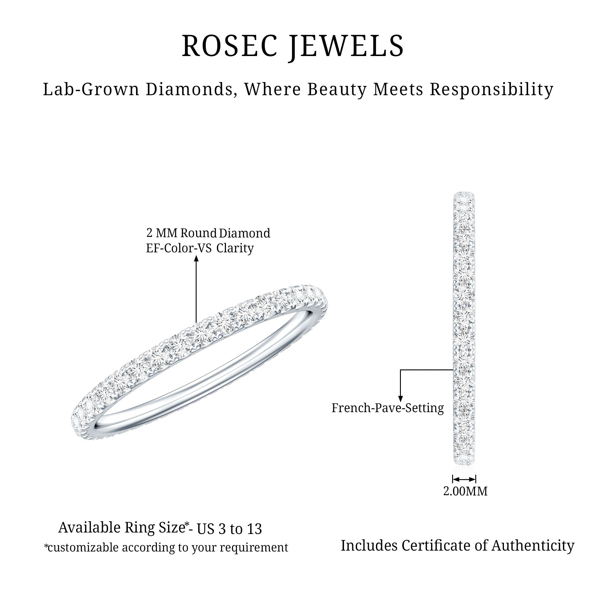 Rosec Jewels-Round Cut Lab Grown Diamond Stackable Eternity Ring