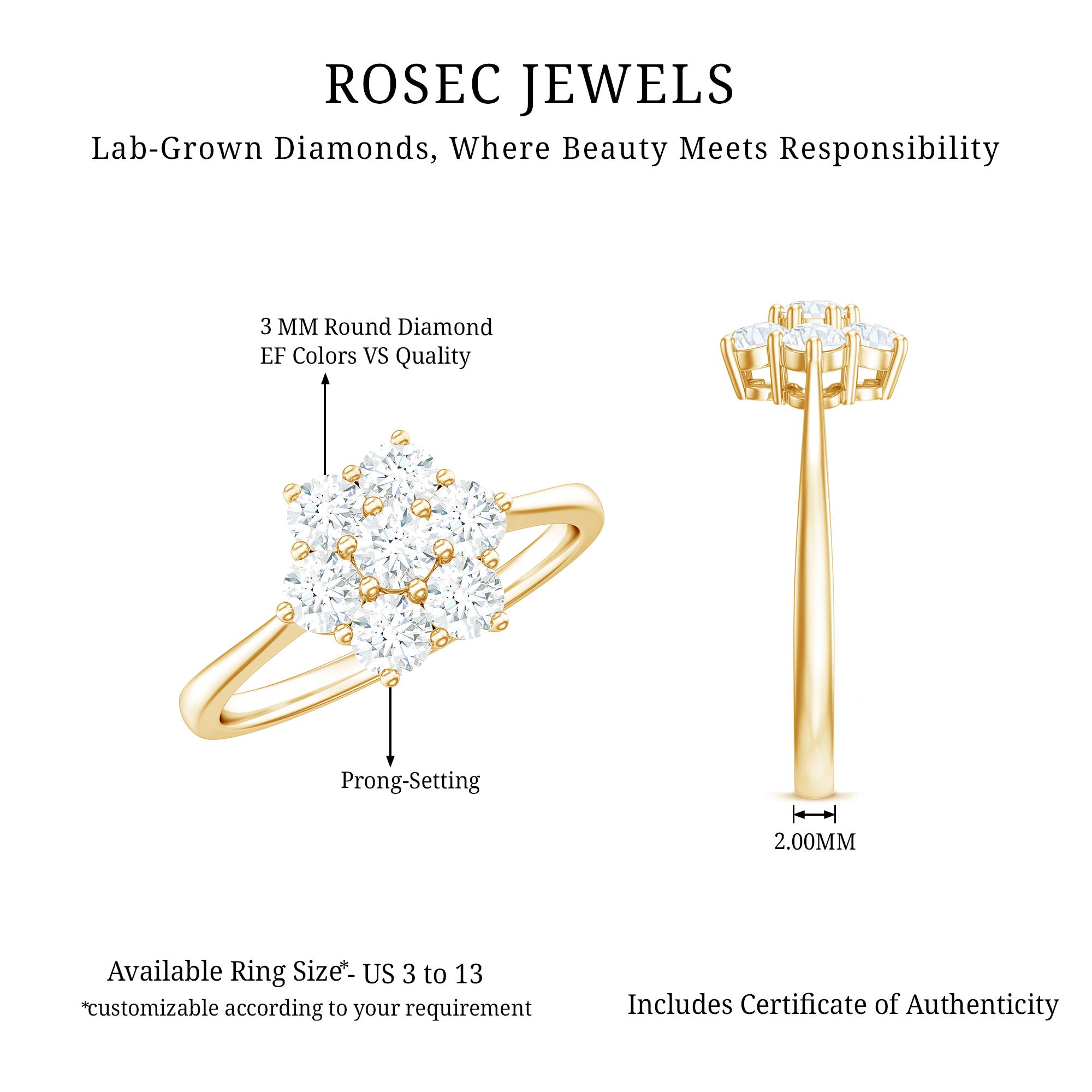 Flower Cluster Lab Grown Diamond Engagement Ring Lab - ( EF-VS ) - Rosec Jewels