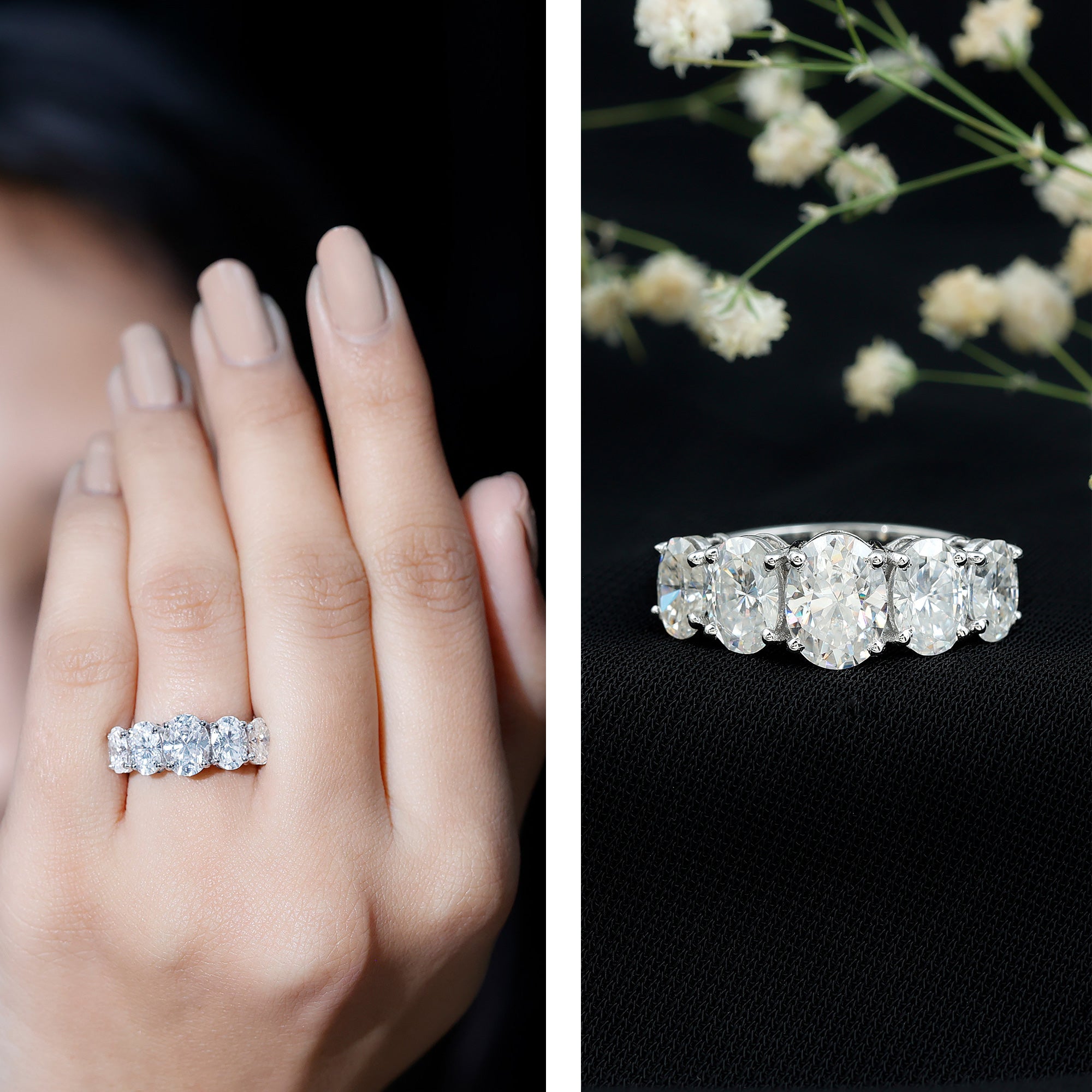 Lab Grown Diamond 5 Stone Statement Ring Lab - ( EF-VS ) - Rosec Jewels