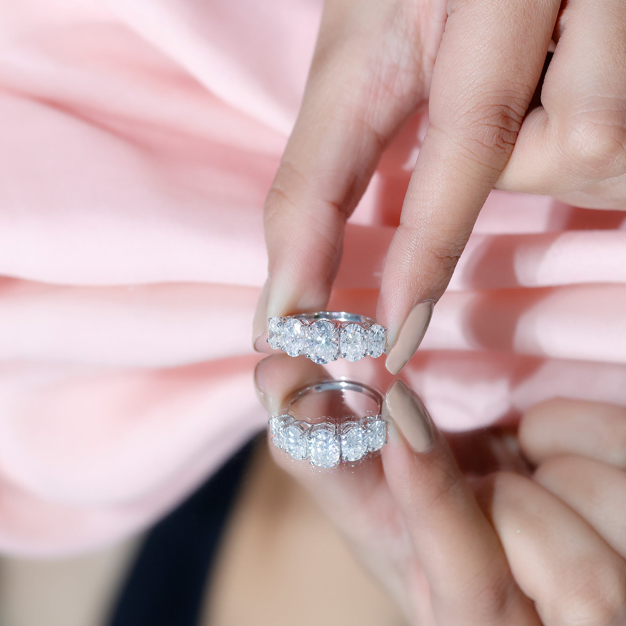 Lab Grown Diamond 5 Stone Statement Ring Lab - ( EF-VS ) - Rosec Jewels